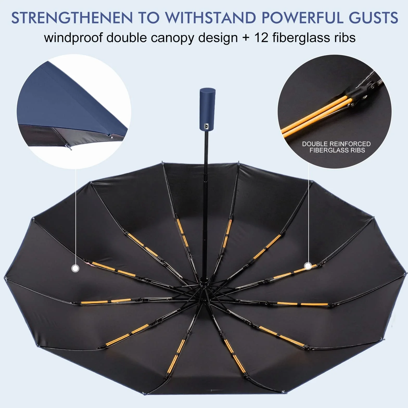 LAMA Składany parasol, odwrócony parasol, wiatroszczelny, mocny, automatyczne otwieranie/zamykanie, anty-UV, kompaktowy, przenośny parasol podróżny z paskami odblaskowymi na deszcz, słońce