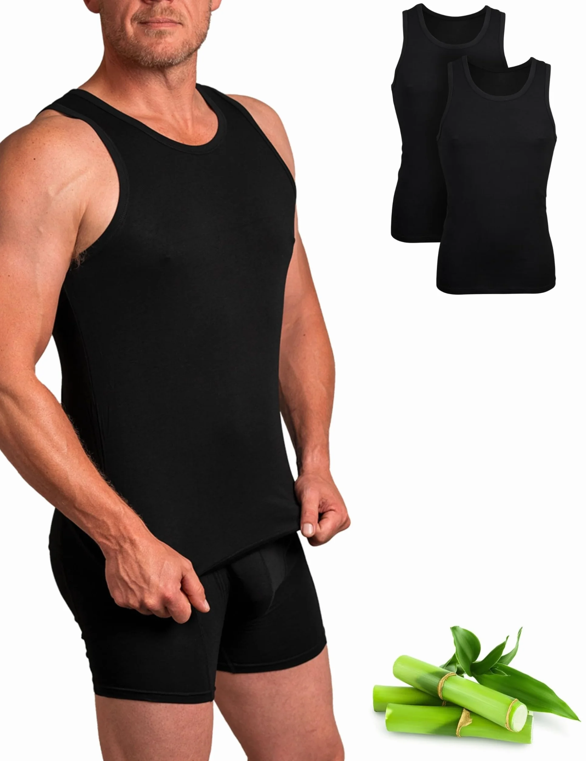 Basic Treasure 2-pak podkoszulek męski tank top bambus bawełna czarny XL
