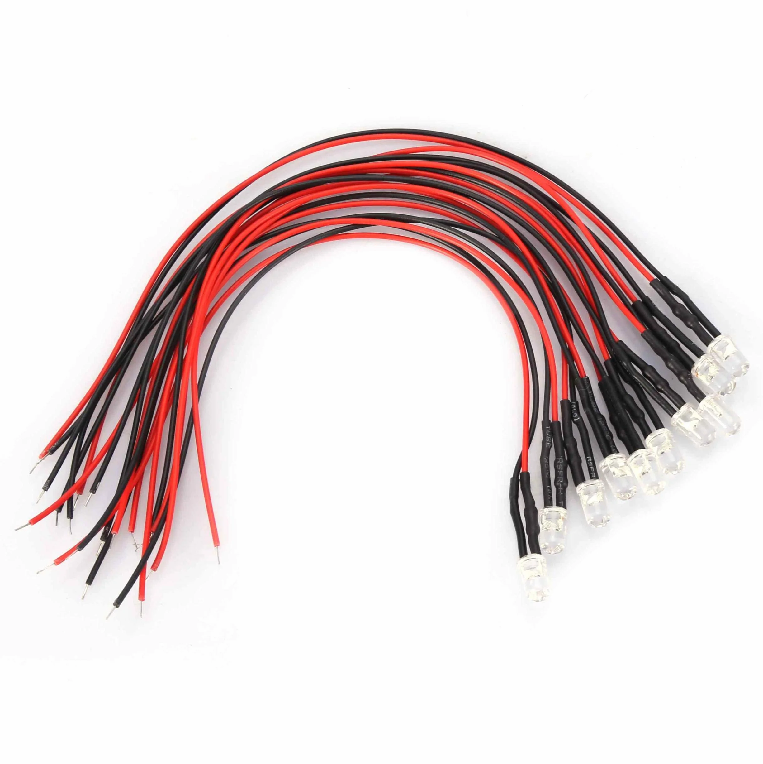 Walfront Diody LED, 10 szt., 12 V, 0,06 W, 5 mm, kabel świetlny LED, dioda elektroluminescencyjna, 20 cm, wielokolorowe (żółte)
