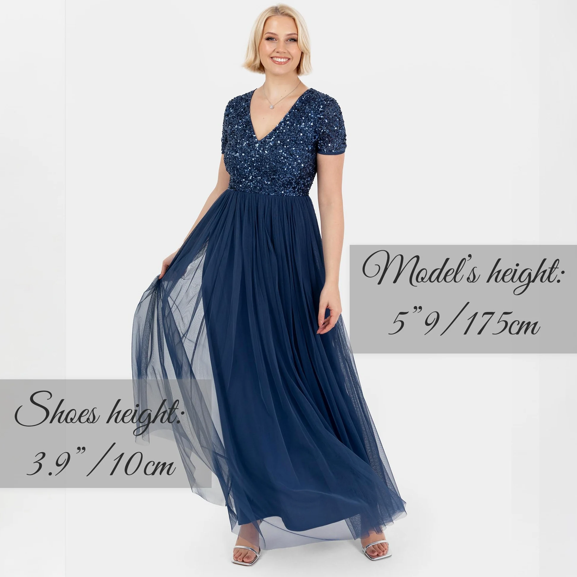 Maya Deluxe Damska sukienka maxi z dekoltem w kształcie litery V, z krótkim rękawem, talia Empire, na studniówkę, dla druhny, na wesele, francuska granatowa, 10, Francuski granat, 36