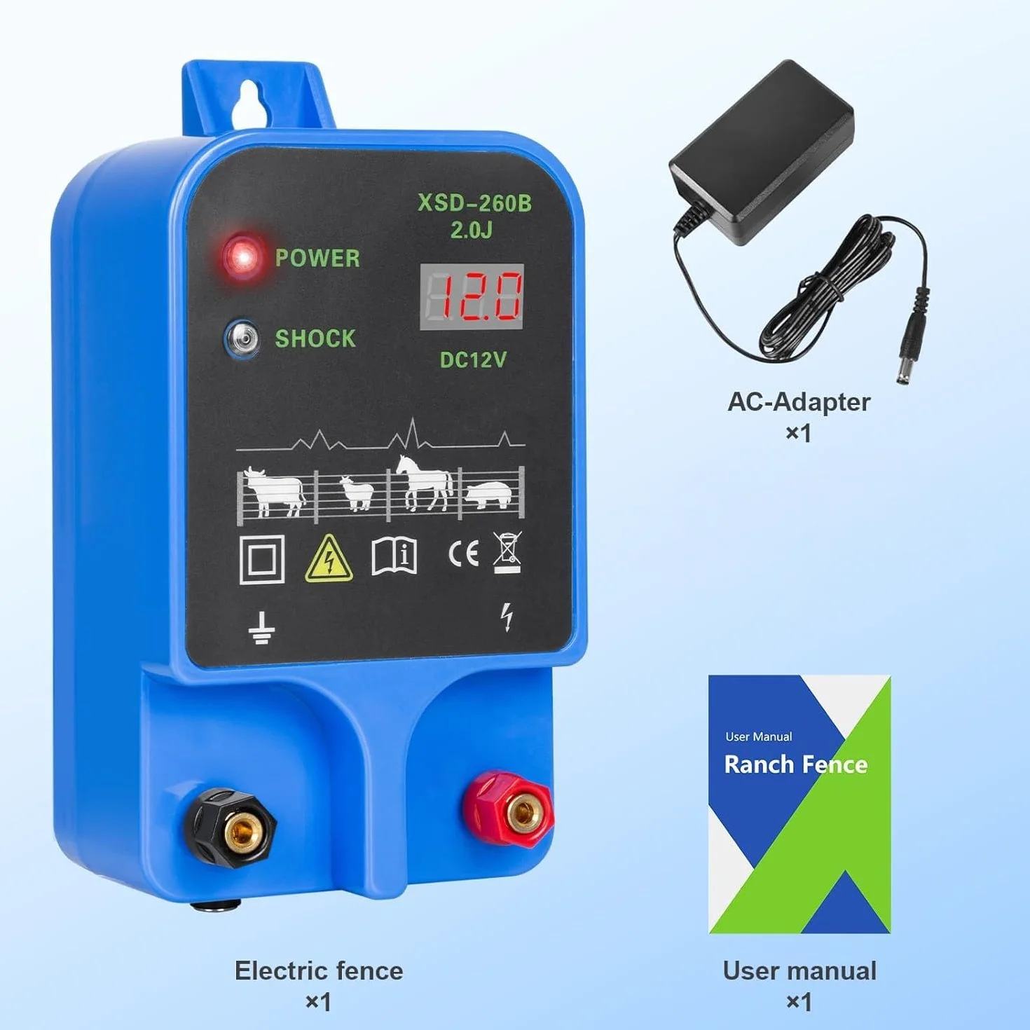 Ogrodzenie elektryczne 12 V, ładowarka do ogrodzenia elektrycznego, 2 J/10,5 kV, ogrodzenie elektryczne od 2 do 10 km, zasilanie elektryczne typu plug-in dla drobiu, bydła, zwierząt domowych