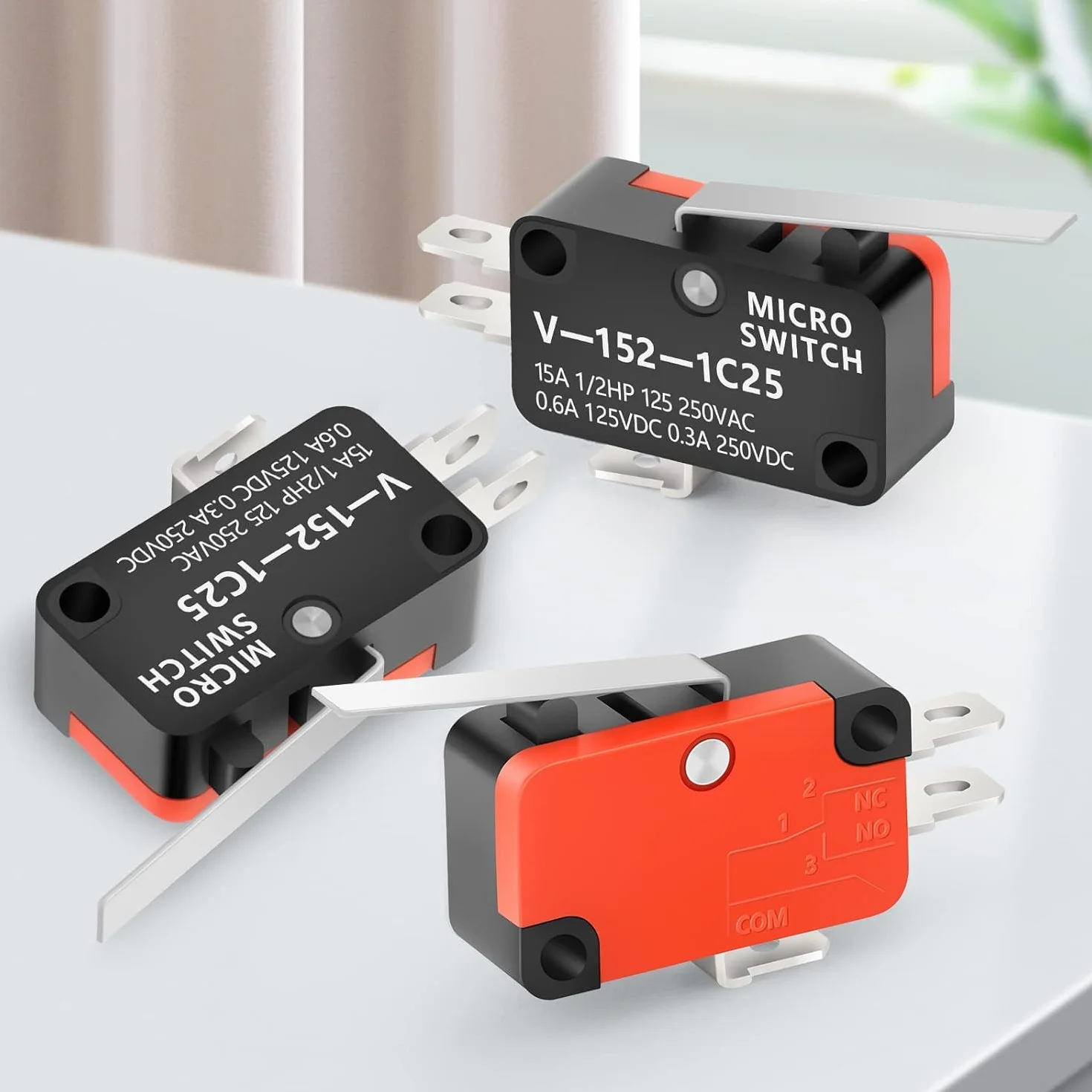 GUUZI 12 sztuk Mikro Wyłącznik Krańcowy Proste Ramię Dźwigni Zawiasu Chwilowy 1NO 1NC SPDT Snap Action Przełącznik dla Arduino V-152-1C25