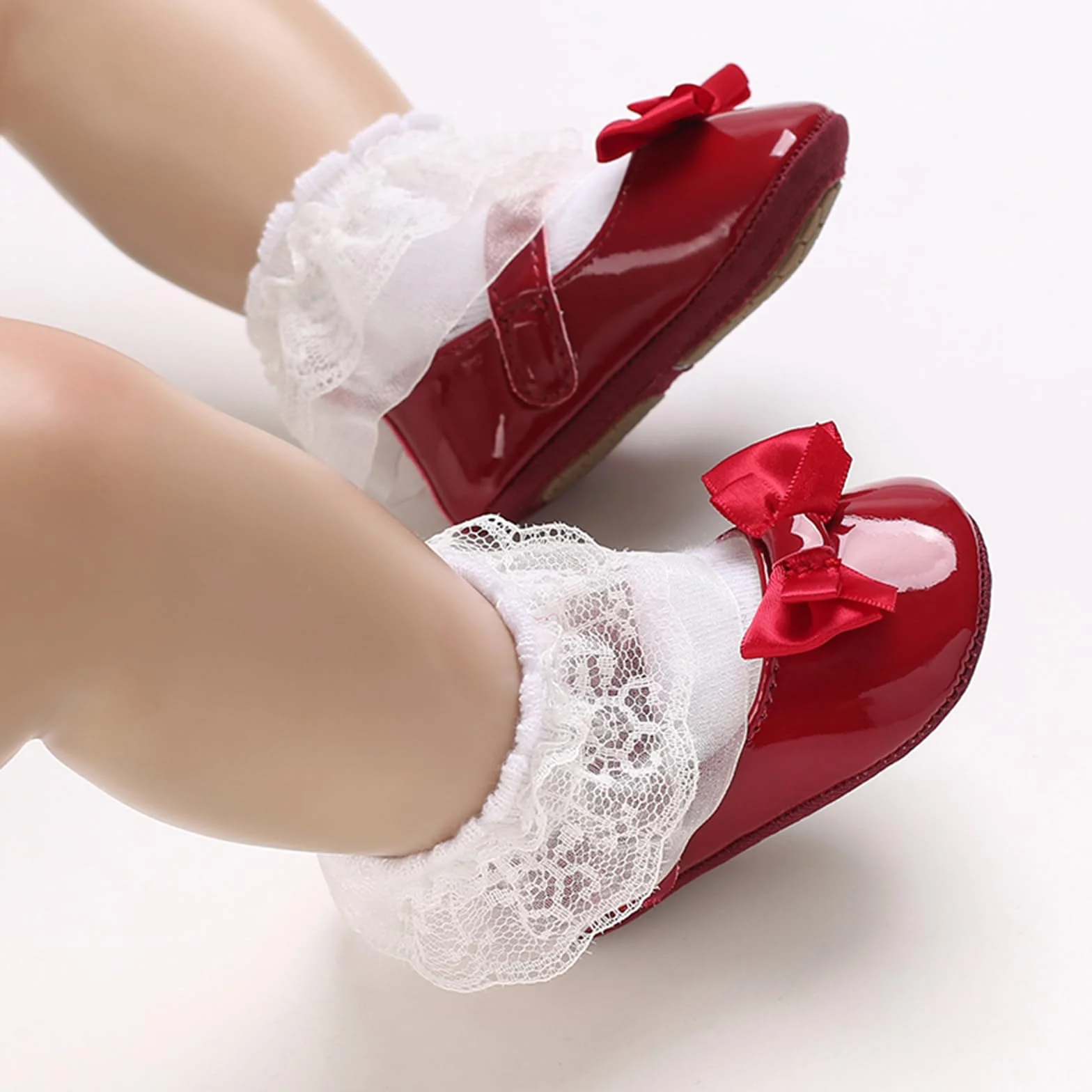 MASOCIO Buty Mary Jane dla dziewczynek antypoślizgowe Czerwony 2 6-12 Miesiące