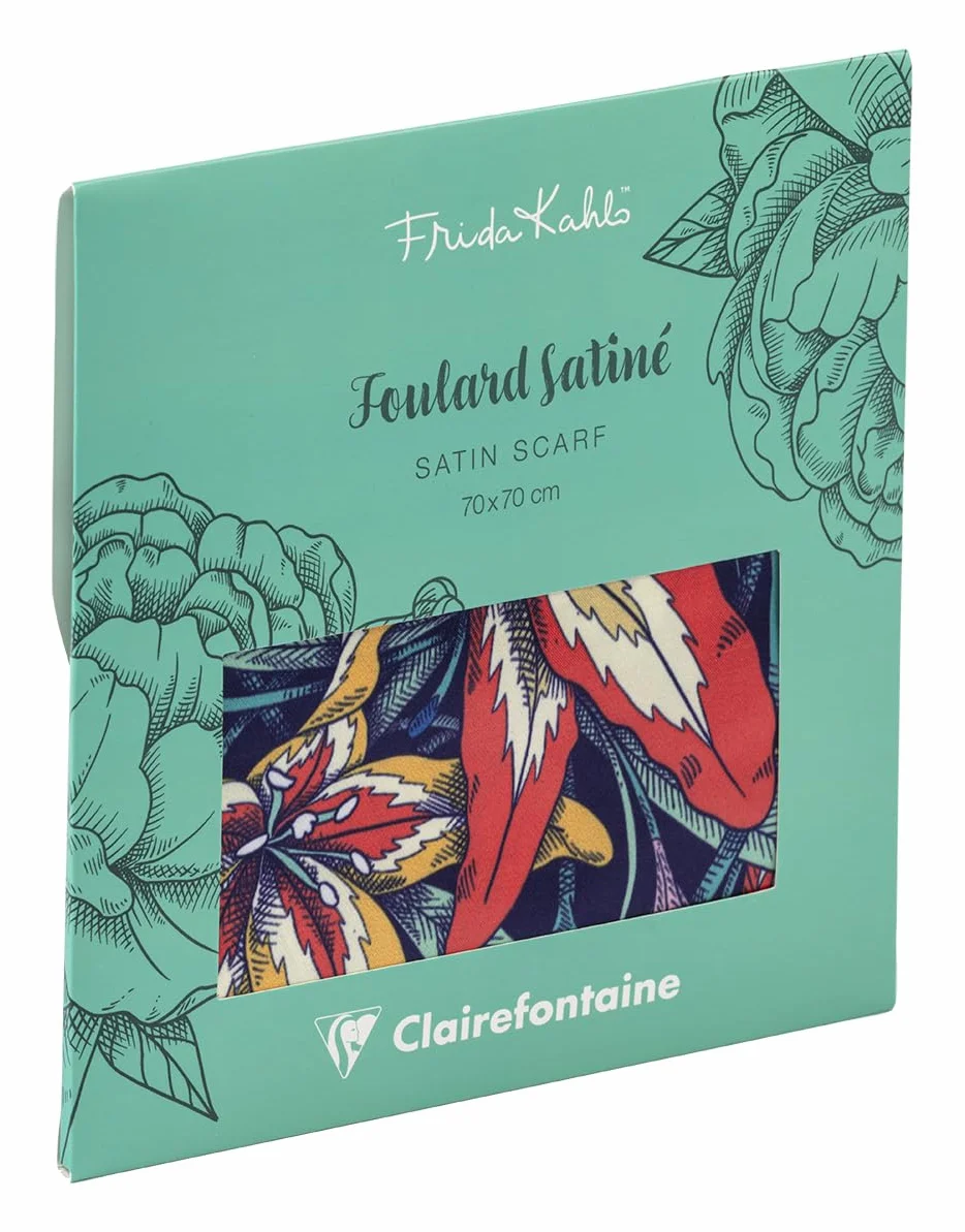 Clairefontaine - 116235C – Elegancka apaszka z kolorowym kwiatowym motywem Frida Kahlo – Artystyczny i modny dodatek – 100% satynowy poliester – 70 × 70 cm – Kolekcja Frida Kahlo