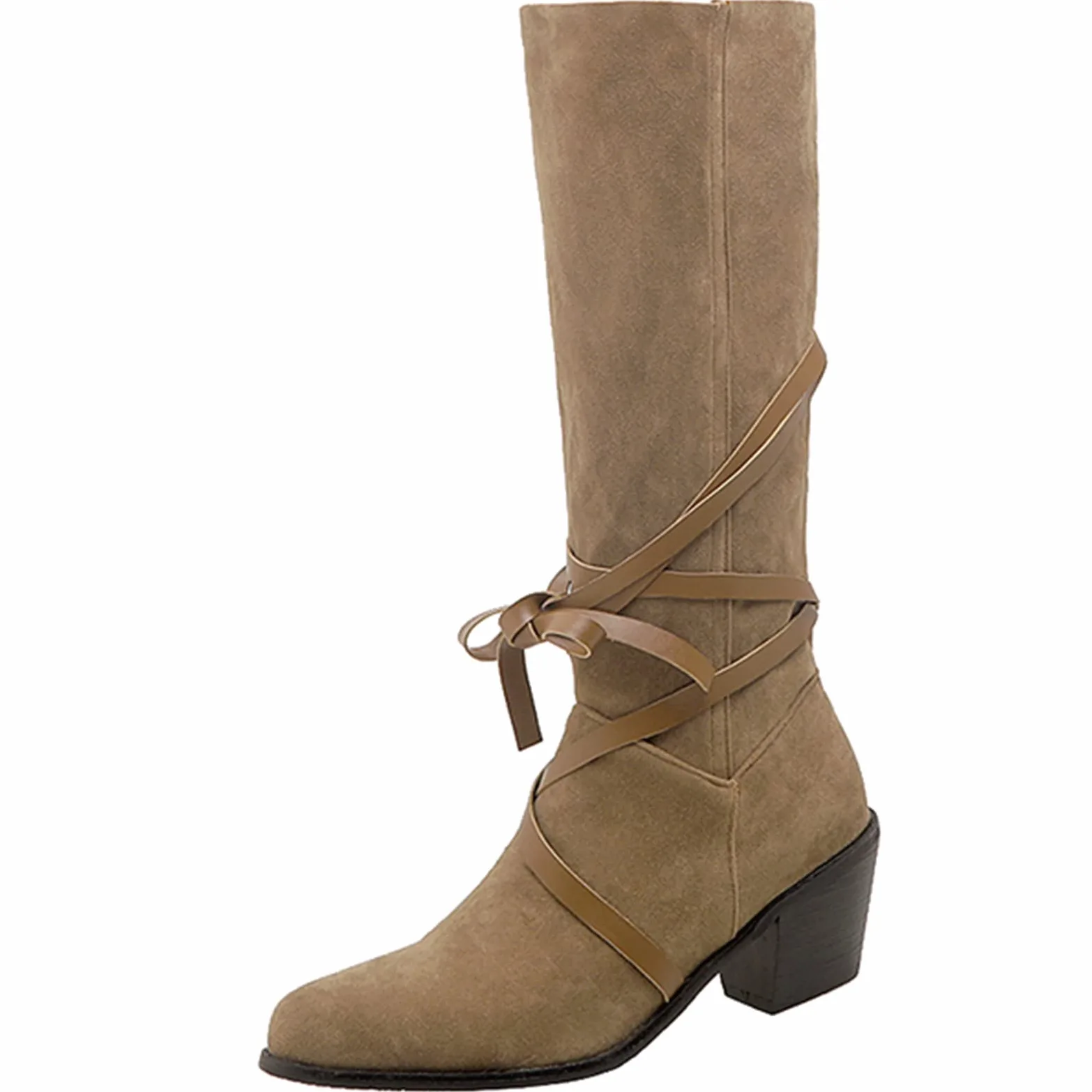CUTEHEELS Damskie buty w stylu vintage, wsuwane na kolanach, wysokie i średnie łydki, z obcasami blokowymi i spiczastym noskiem, morela, 41 EU