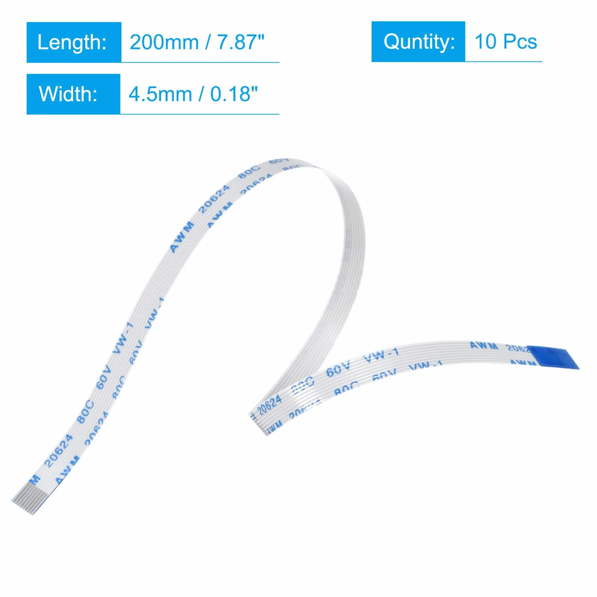 sourcing map Opakowanie 10 szt. FFC kabel pętla 8 pin 0,5 mm 200 mm (typ B) do drukarki 3D aparat DVD