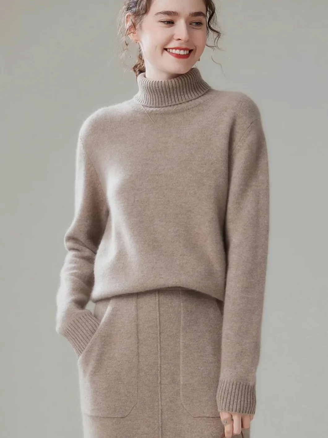 Damski sweter oversize solidny golf swetry z długim rękawem gruby sweter top