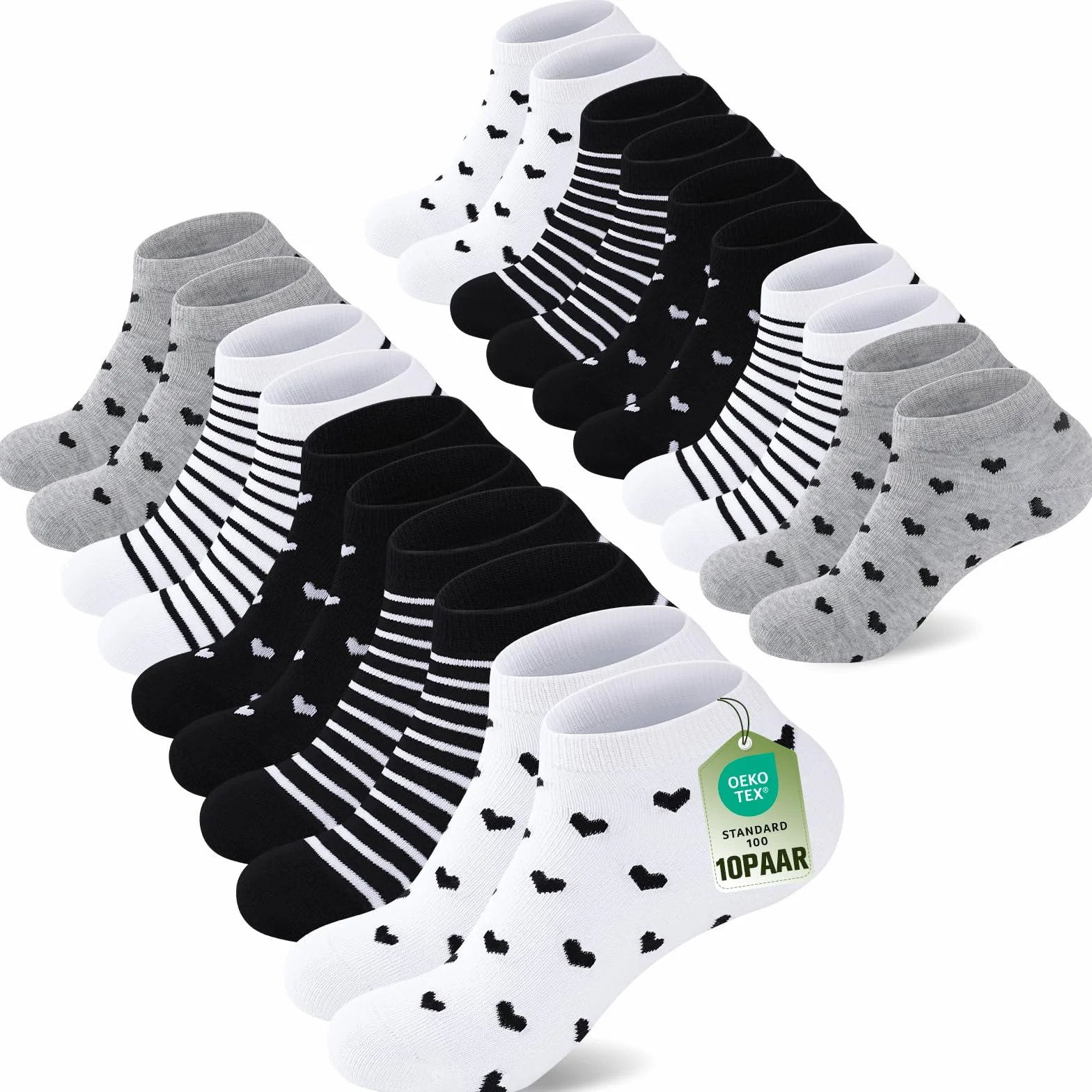 SukModen 10/20 Par Skarpety Damskie do Sneakersów 35-38 39-42, Oddychające Bawełniane Krótkie Skarpety Sportowe, Kolorowych Skarpet z Kropkami, Paskami i Sercami