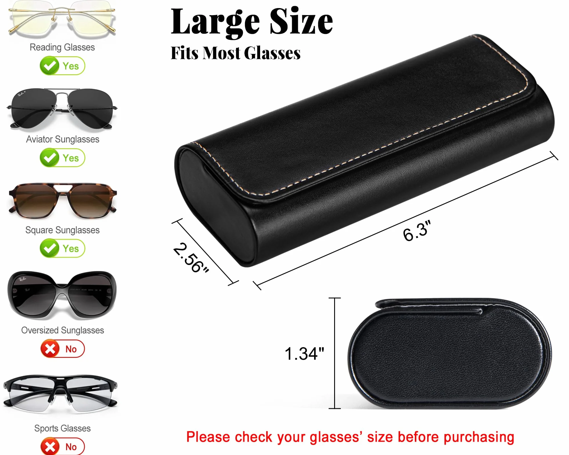AkoaDa Etui na okulary Hardcase, wysokiej jakości skórzane pudełko na okulary w eleganckiej czerni, twarda obudowa ze ściereczką z mikrofibry, dla kobiet i mężczyzn, idealne do podróży i codziennego