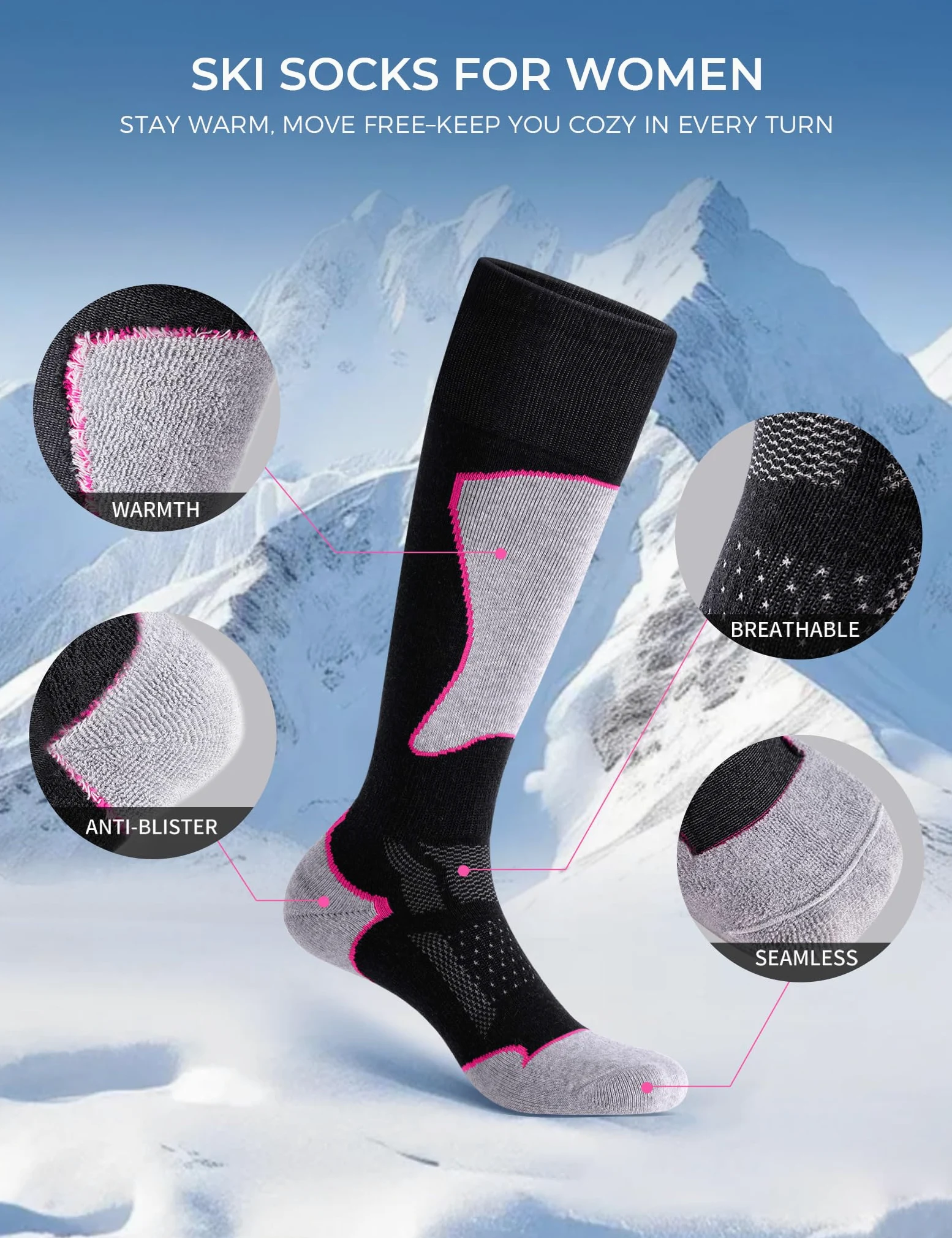 CS CELERSPORT 2/3-pak damskich skarpet narciarskich do jazdy na nartach, snowboardzie, ciepłe zimowe skarpety termiczne
