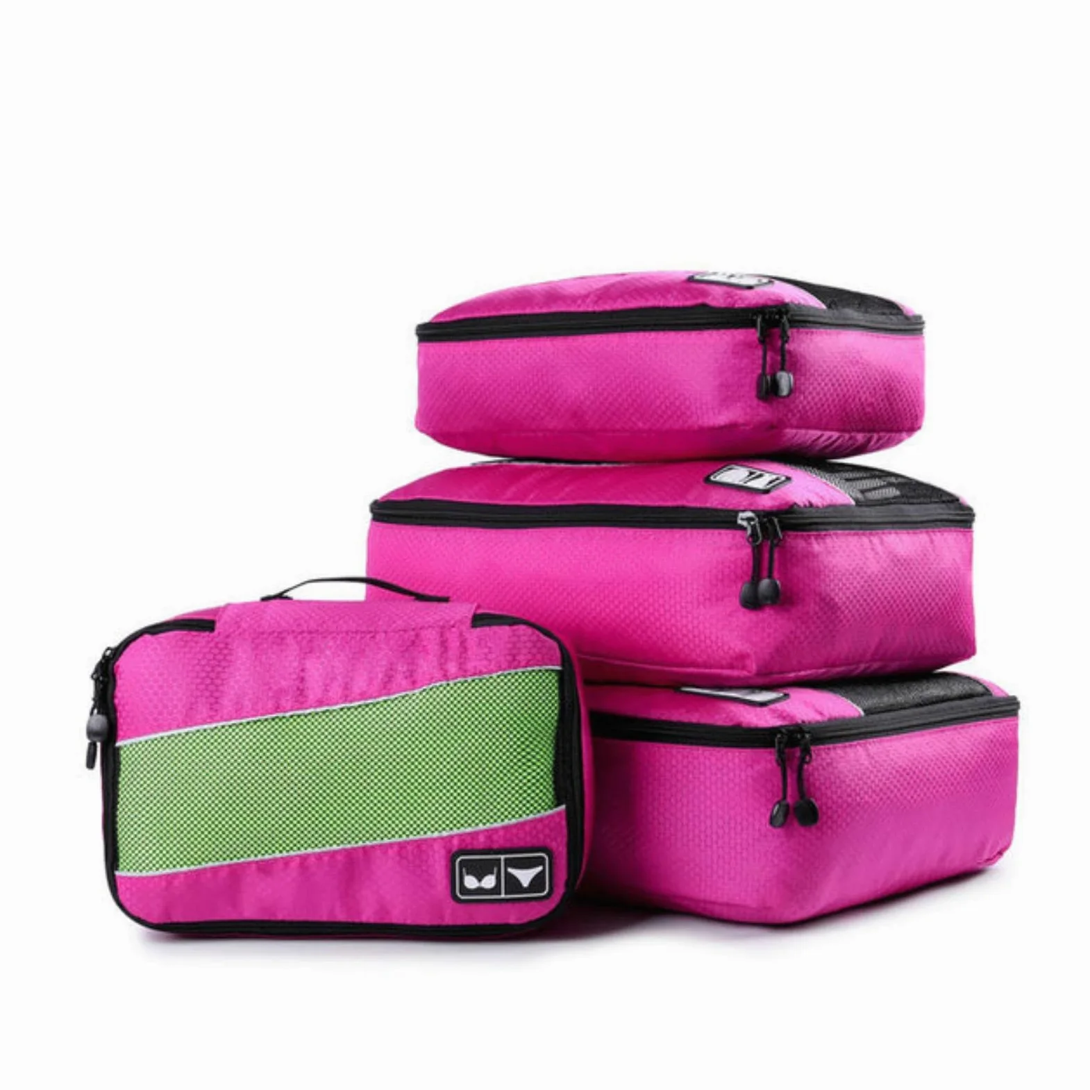 4-częściowy zestaw Organizer do walizki Kostka do pakowania podróżnego Nylon Oddychający Mężczyźni Kobiety Organizator bagażu Zestaw kostek-4 sztuki Róża (4 sztuki Róża L, M)