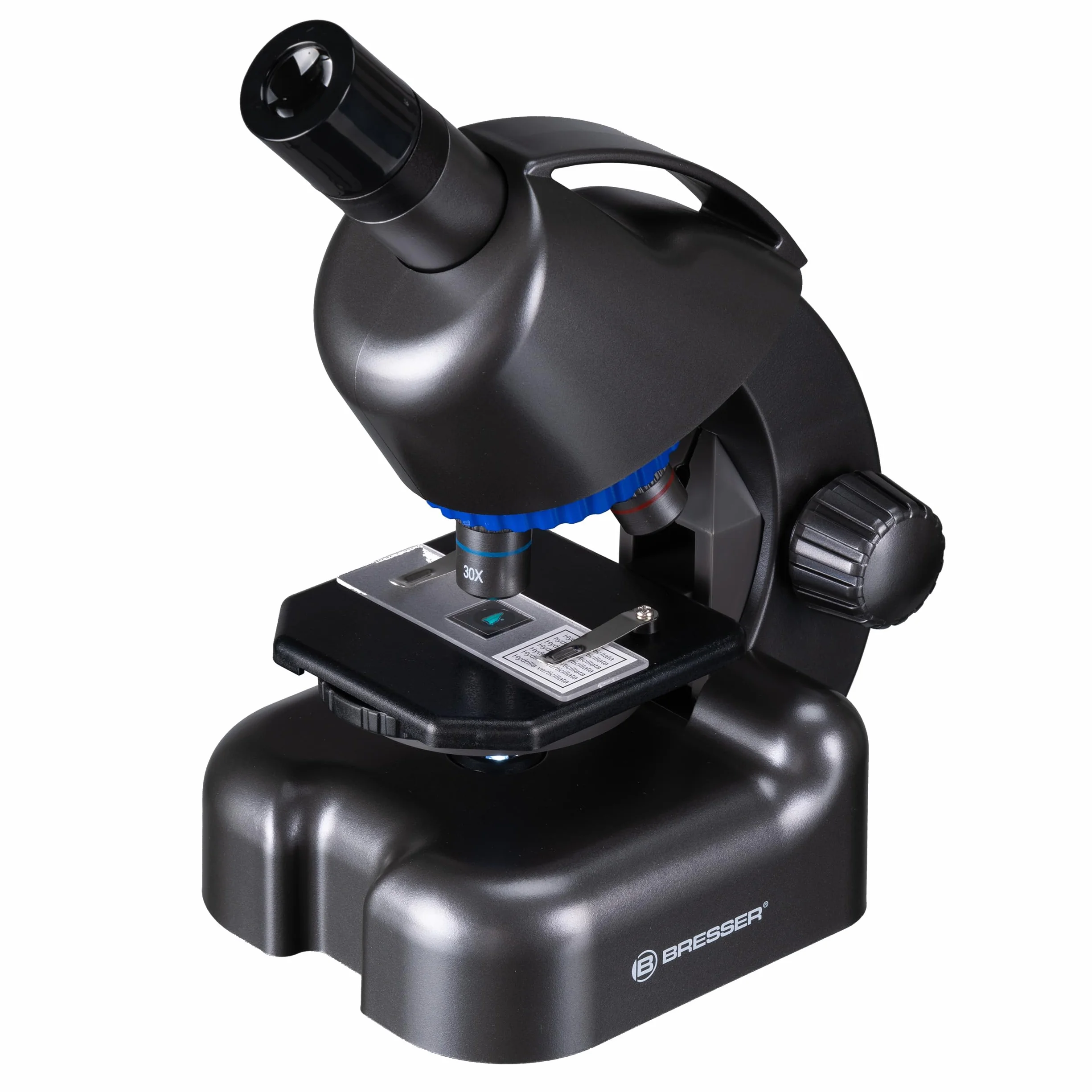 Bresser Mikroskop Junior CM-04 100x900x, mikroskop dziecięcy od 6 lat, oświetlenie LED, uchwyt na smartfon, zestaw eksperymentalny, zasilany bateriami