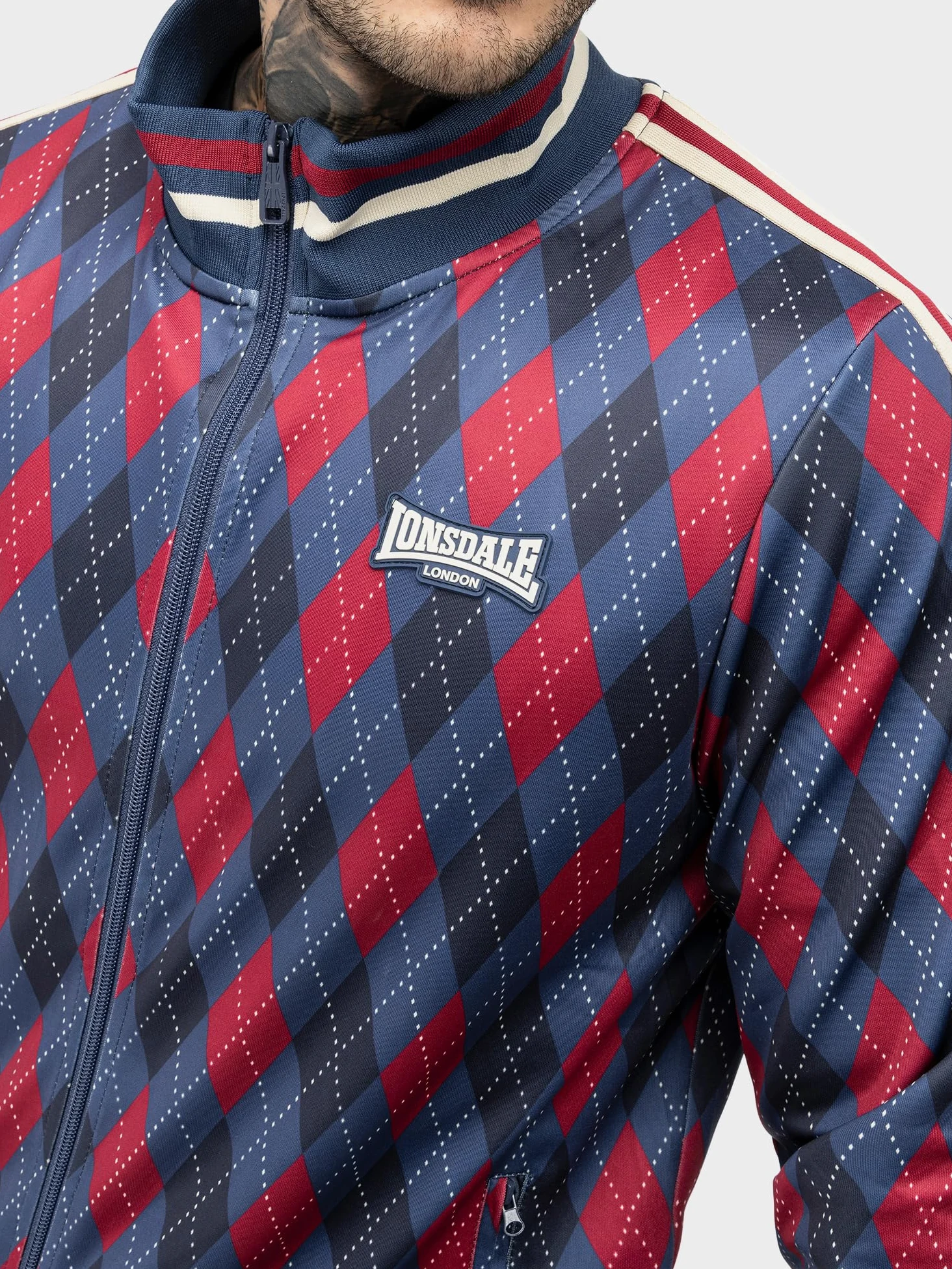 Lonsdale M?ski dres treningowy w?ski krój Redford, granatowy/czerwony/ecru, XXL, 117636, granatowy/czerwony/ecru, XXL