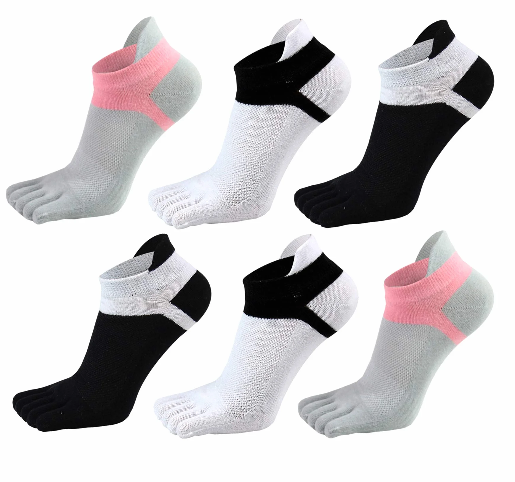Damskie skarpety z 5 palcami bawełniane odprowadzające wilgoć, sportowe, 6 sztuk, 3 szt