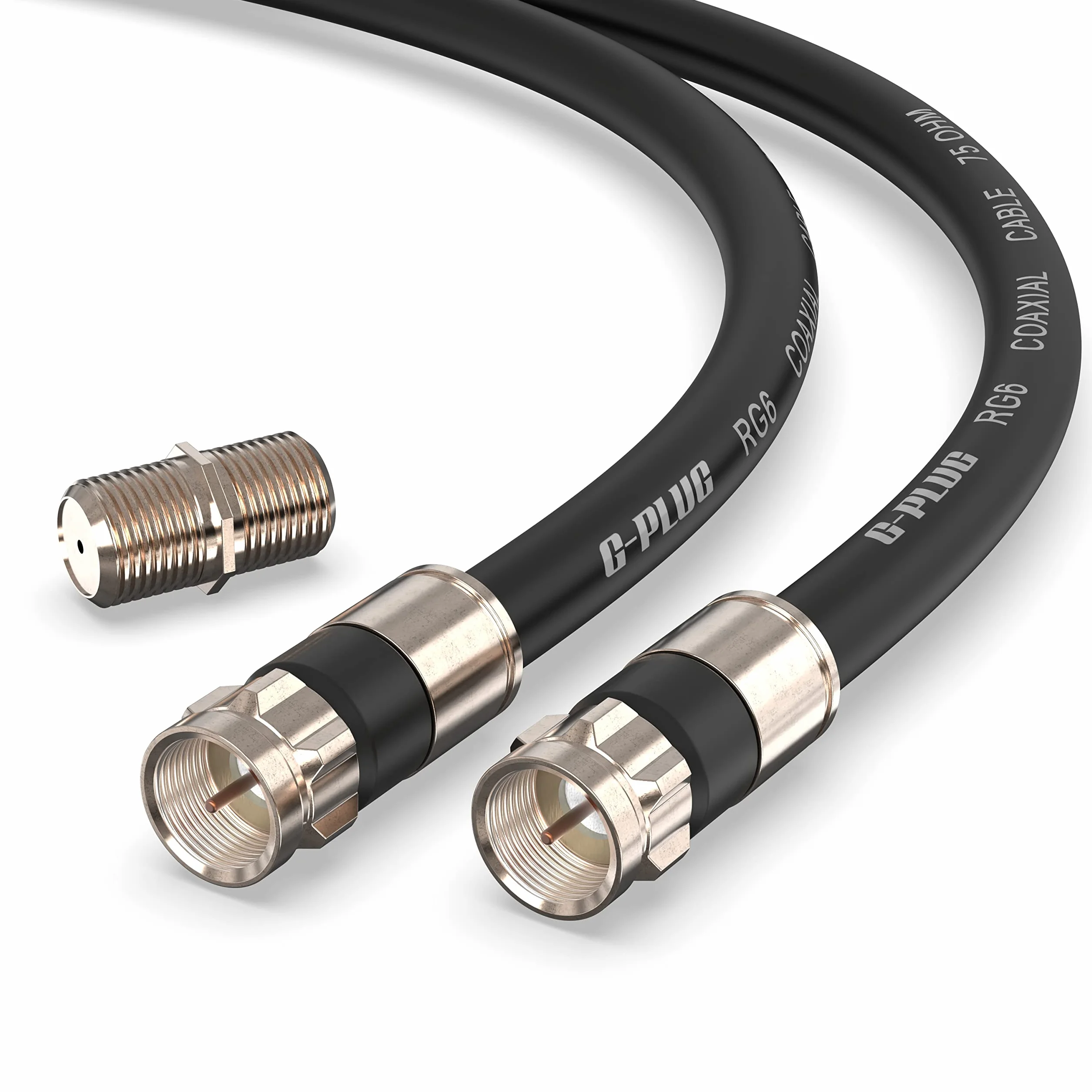 G-PLUG RG6 Zestaw kabli koncentrycznych, 10 m, szybki Internet, antena szerokopasmowa i telewizyjna, cyfrowa, przedłużacz kabla satelitarnego, uszczelniony przed warunkami atmosferycznymi (czarny)
