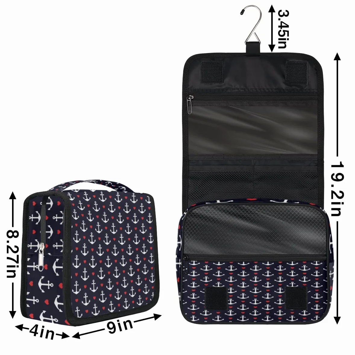Kotwy Podróżna kosmetyczka Kotwy Serca Mycie Torba Unisex Wiszące przybory toaletowe Kosmetyczka Organizer do makijażu, wielobarwny, Jeden rozmiar