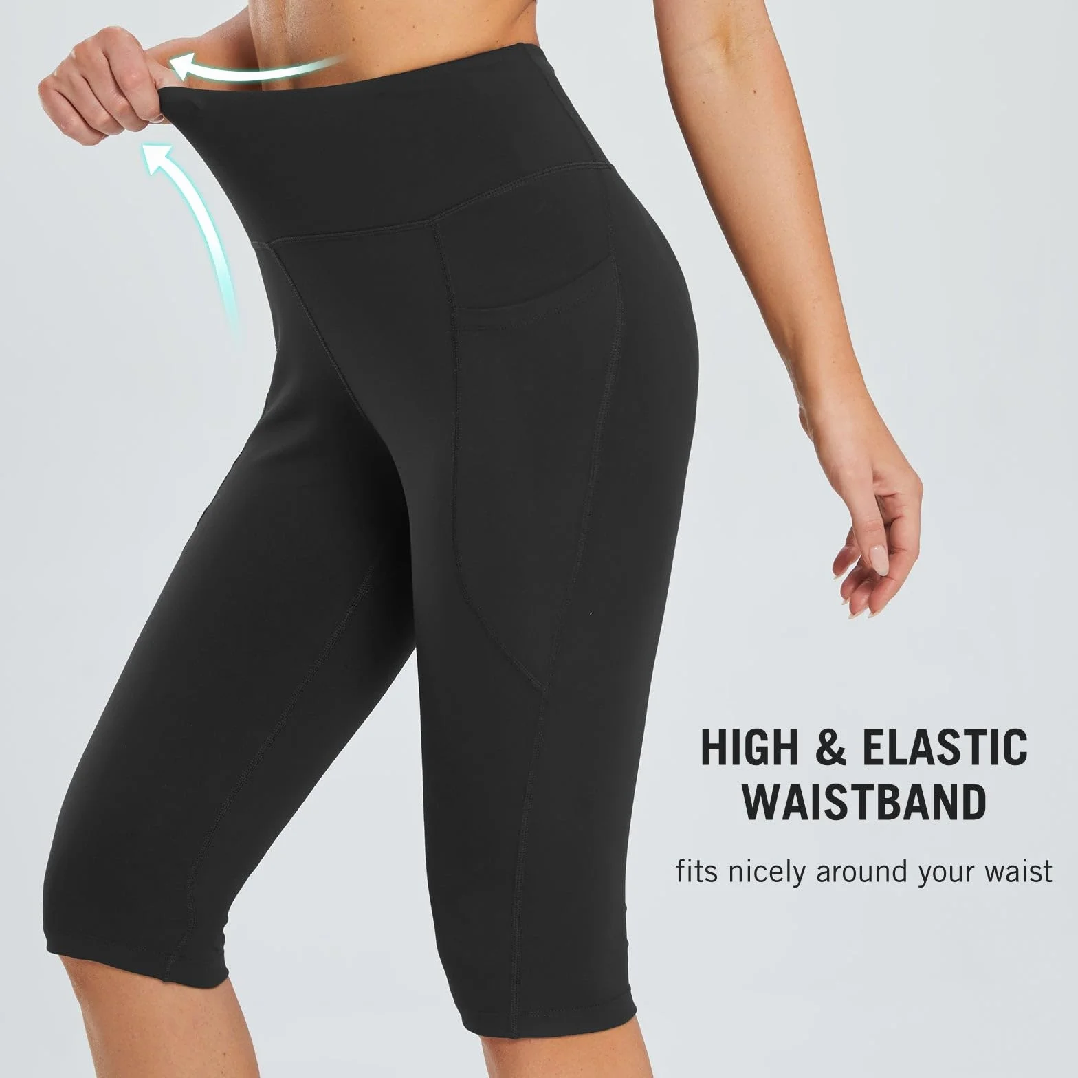 BALEAF Damskie legginsy Capri do kolan z kieszeniami szorty capri z wysokim stanem