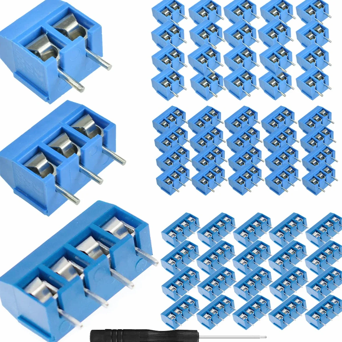 PCB Mount Screw Terminal Block, 5 mm, 2/3/4 piny, zacisk śrubowy, złączka wtykowa, lutowany zacisk śrubowy, śrubokręt krzyżowy, do Arduino (60 sztuk)