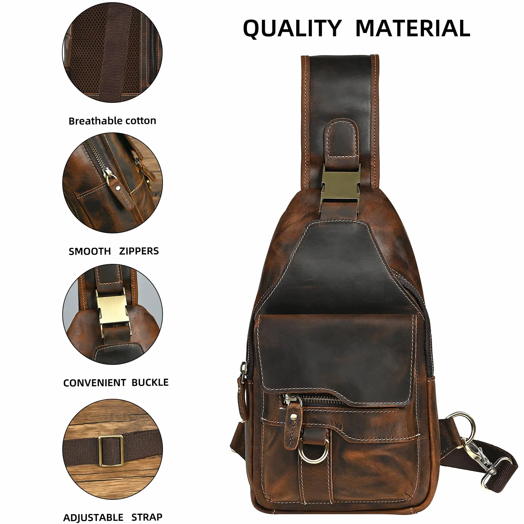 Gruby szalony koń skórzana trójkątna torba na ramię crossbody torba podróżna na jedno ramię plecak na co dzień dla mężczyzn mężczyzn 3028, 100% prawdziwa skóra-8013 kawa, m