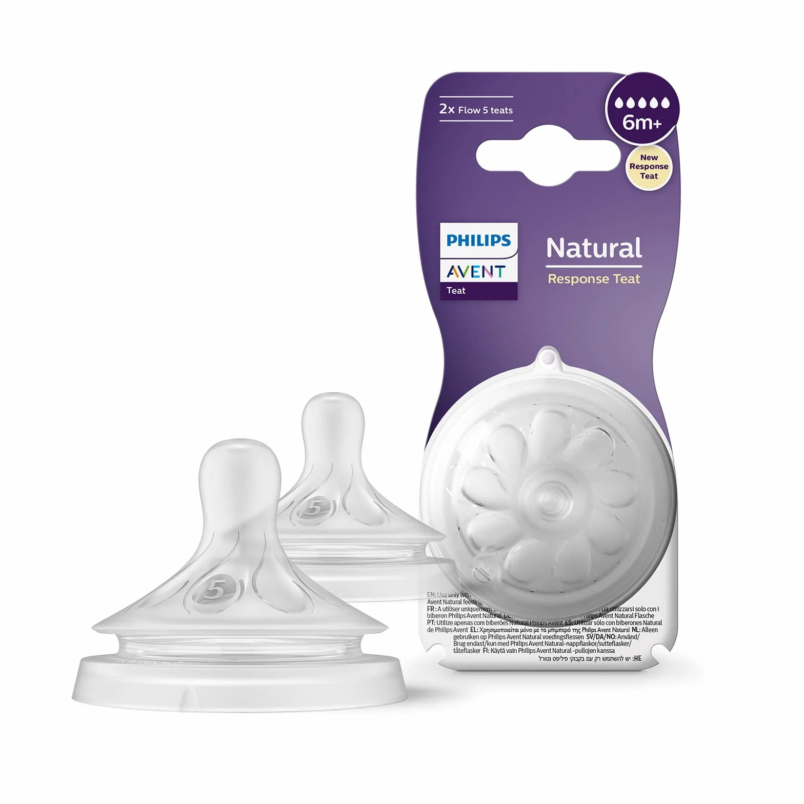 Philips Avent Responsywny smoczek do karmienia Natural 6m+, 2 szt. (model SCY965/02),Wypływ 5-6m+ (Packaging may vary)
