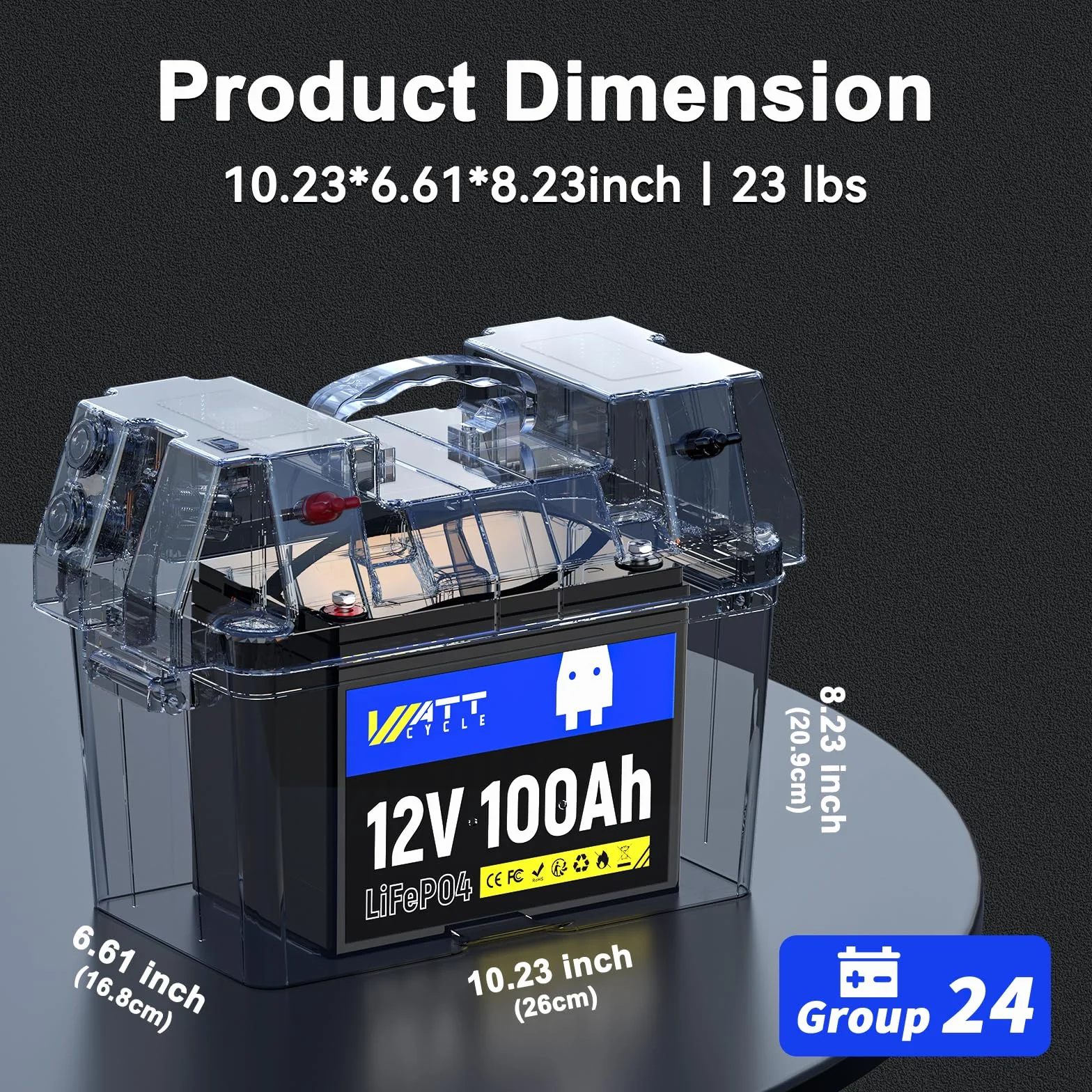 Wattcycle 12V 100Ah LiFePO4 Akumulator Litowy z Ogniwami EV-Grade A+, BMS 100A i Ochroną Niskiej Temperatury, Do 15000 Cykli, Idealny Do Kamperów, Systemów Solarnych, Off-Grid