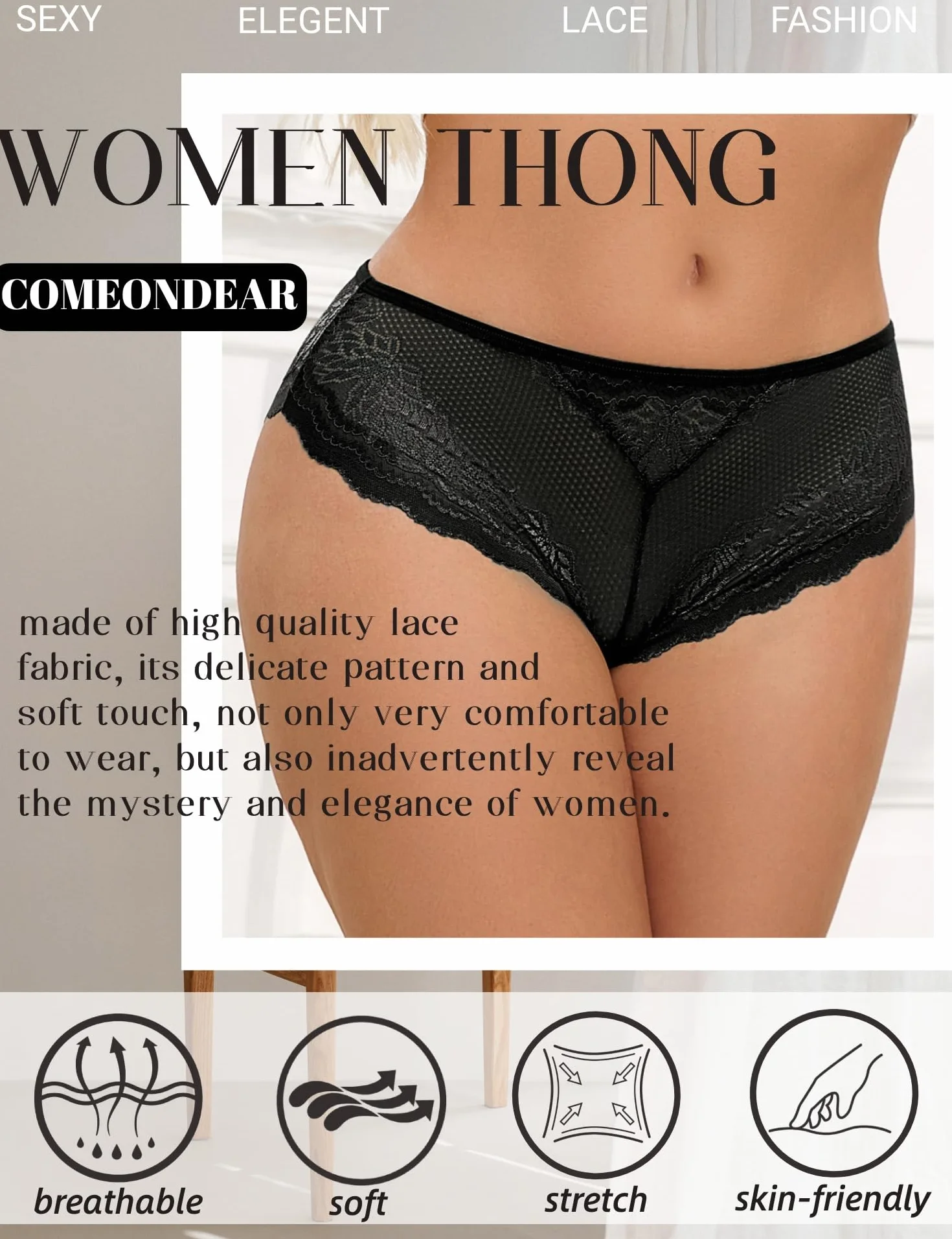 Comeondear Seksowne Stringi Damskie Koronkowe Niski Stan Plus Size