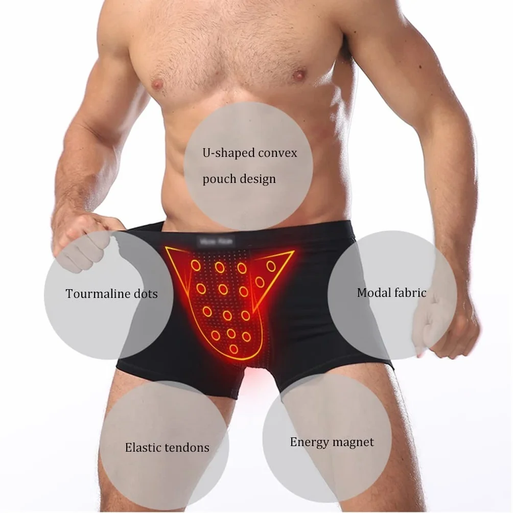 Bielizna Powiększająca Męska Magnesy Energetyczne Bokserki Terapia Magnetyczna Wewnętrzne Spodnie do Opieki Zdrowotnej Poprawa Męskiej Siły (Color : Black-2pcs, Size : XXL)
