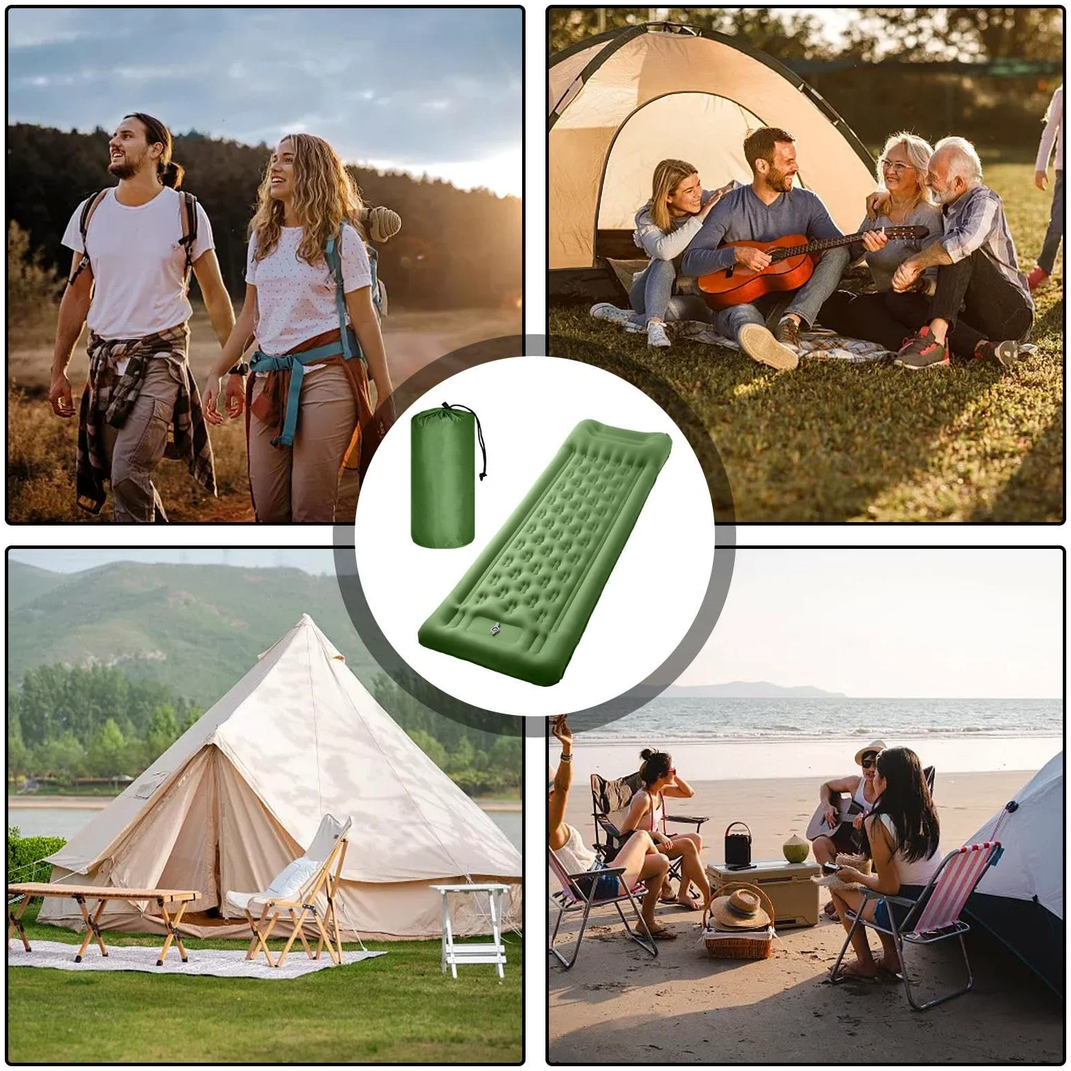 Materac Turystyczny Do Spania Na Camping Nadmuchiwany Materac O Grubości | Wbudowana Stopowa Pompa Do Turystyki Pieszej dla Dorosłych na Wędrówki Podróże Outdoor do Namiotu i Samocho