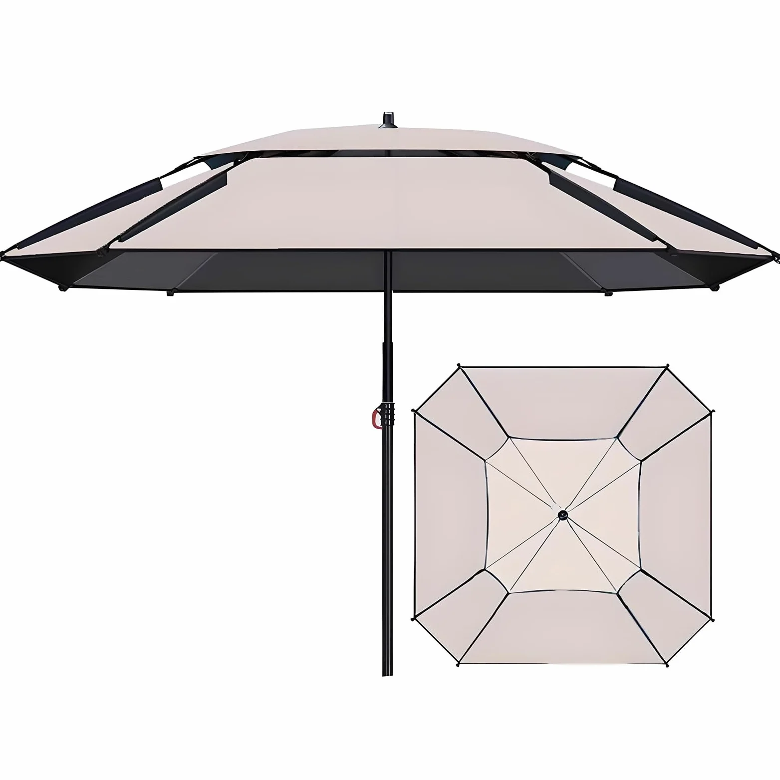 Parasol Ogrodowy Z Funkcją Pochylenia, Kwadratowy Parasol Ogrodowy Z Aluminiowym Drążkiem, Parasol Wędkarski Na Plażę I Kemping, Z Torbą Transportową,Khaki-220cm/7.2ft