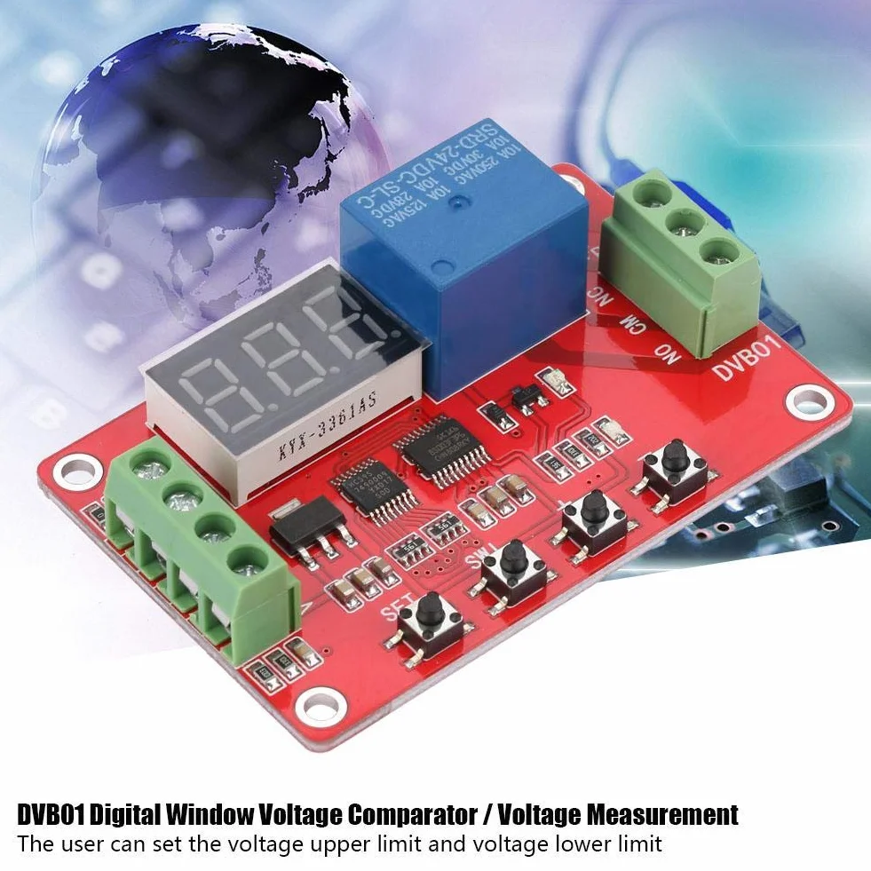 Cyfrowy komparator okiennego napięcia, wielofunkcyjny regulator napięcie, czerwony DVB01, cyfrowy pomiar 12 V/24 V, ochrona przed zbyt niskim napięciem (24 V)