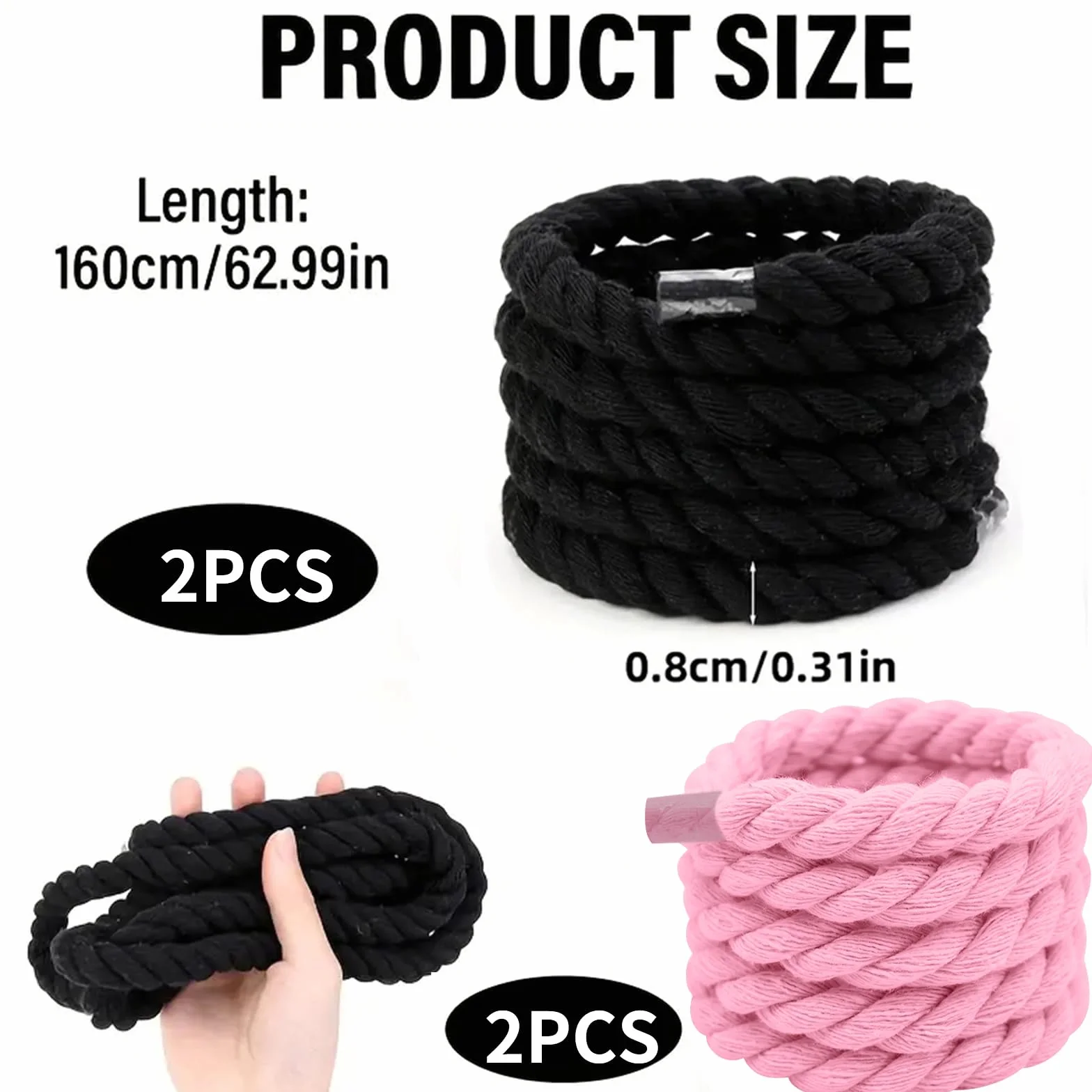 2 pary sznurowadeł typu Rope Laces, grube sznurowadła do Air Force 1, kolor czarny i różowy, okrągłe sznurowadła 12mm, Shoe Laces, grube sznurowadła do trampek, butów do biegania, butów