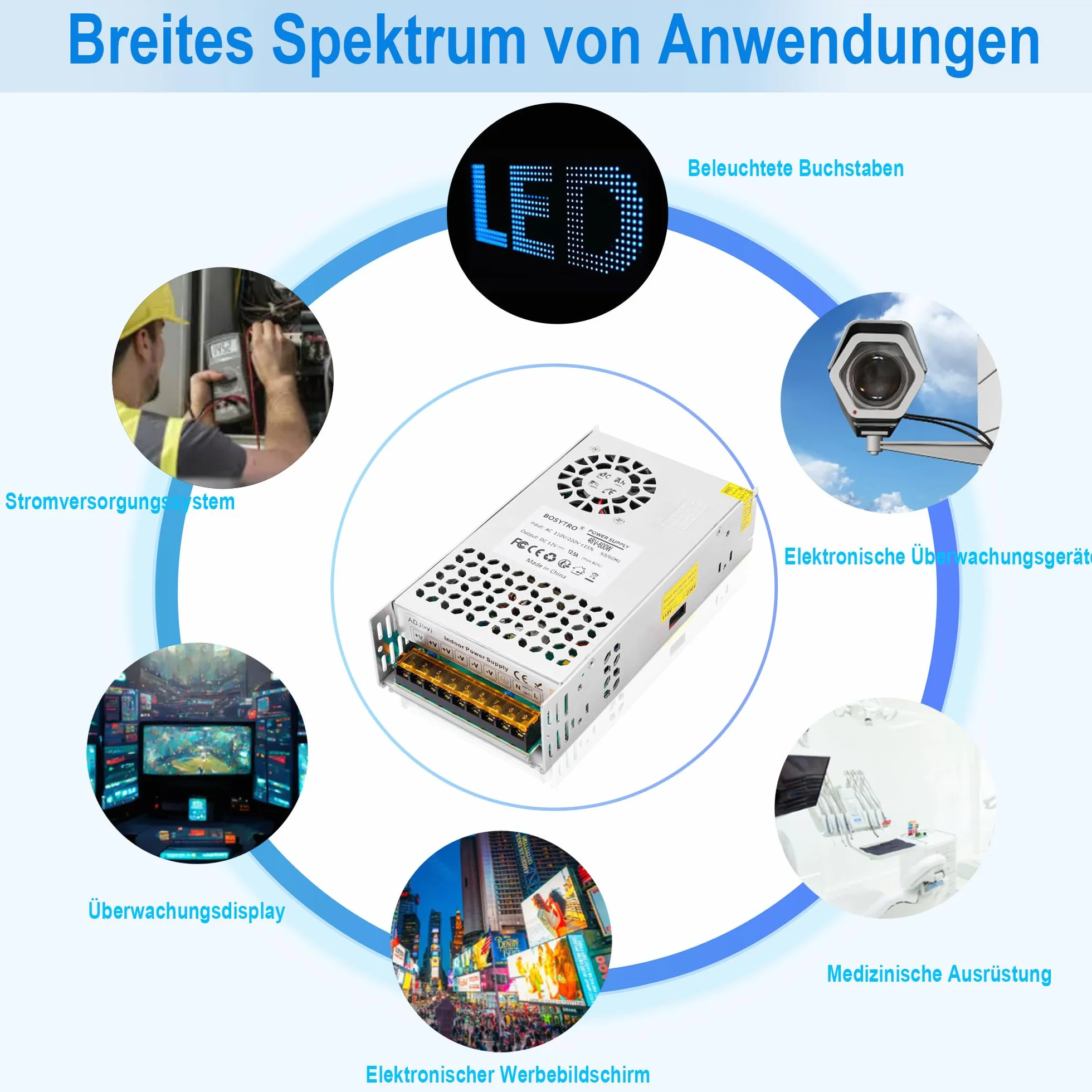 48V 12.5A 600W Zasilacz, Uniwersalny przełącznik, AC110/220 -DC 48V Transformator mocy do drukarek 3D, CCTV, Taśmy LED Światła, Przemysłowe Komputer Project