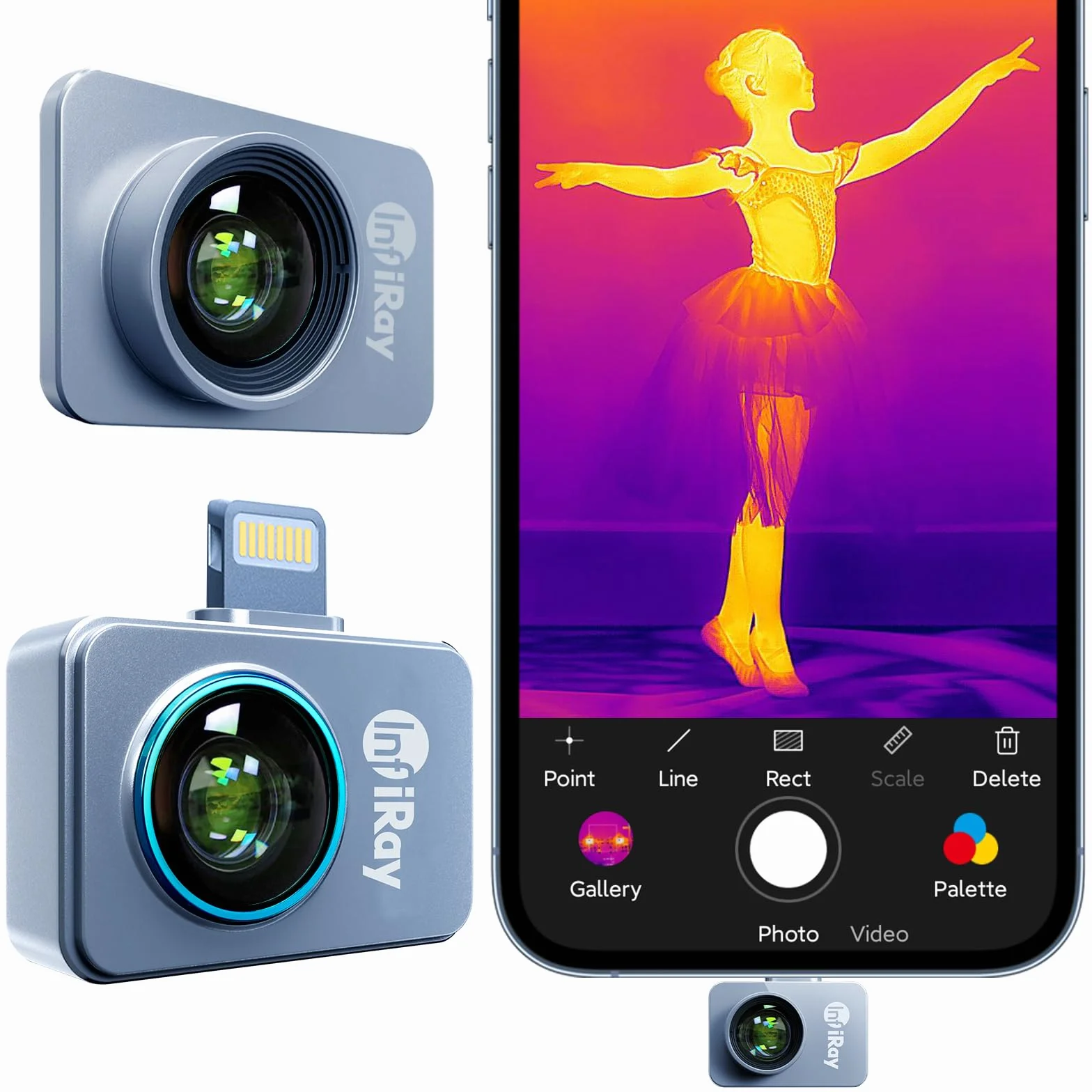 Kamera termowizyjna do iPhone'a, InfiRay P2 Pro Termowizor z makroobiektywem, Kamera termowizyjna o zakresie temperatury od -20°Cdo 600°C, działa na systemie iOS
