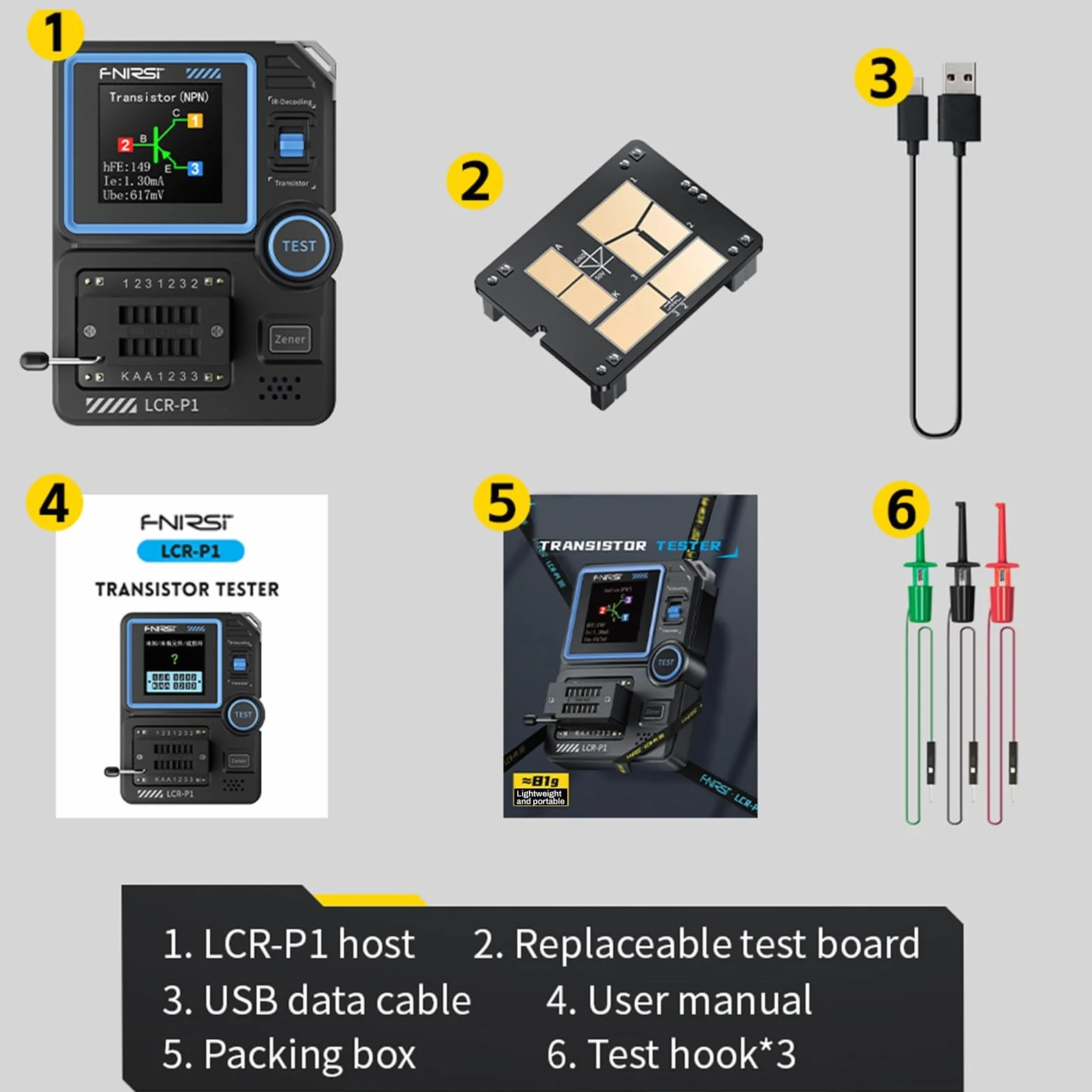 DEWIN LCR-P1 Tester tranzystorowy, wielofunkcyjny tester tranzystorowy Kondensator, rezystor i tranzystor Elektroniczny tester elementów obwodu