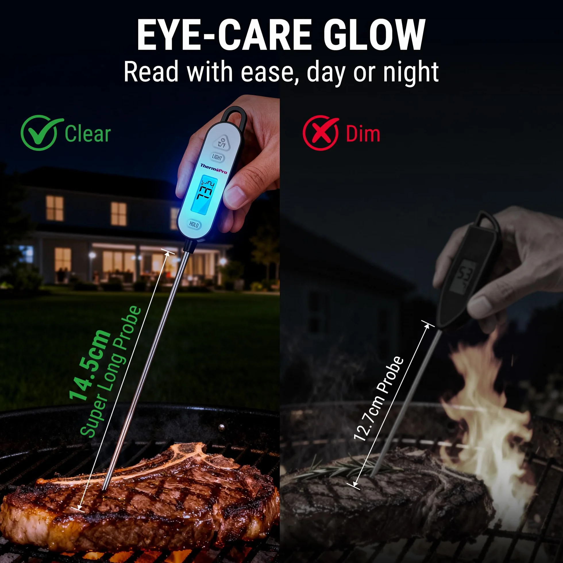 ThermoPro Cyfrowy termometr do mięsa ze składaną sondą, termometr do smażenia, do wędzenia, grilla, kuchni