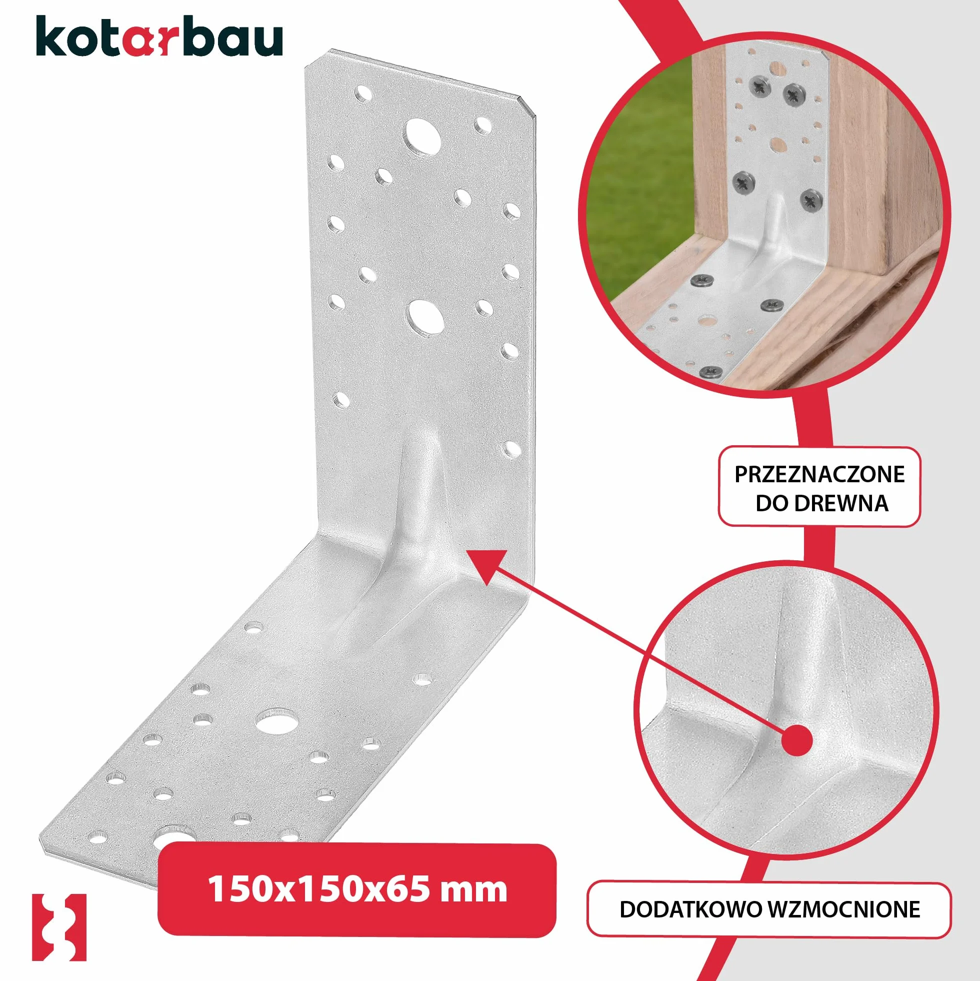 KOTARBAU® 12 szt. Kątownik Ciesielski - Łącznik Budowlany - 150 x 150 x 65 mm - Stal ocynkowana - z Przetłoczeniem - Nierdzewny