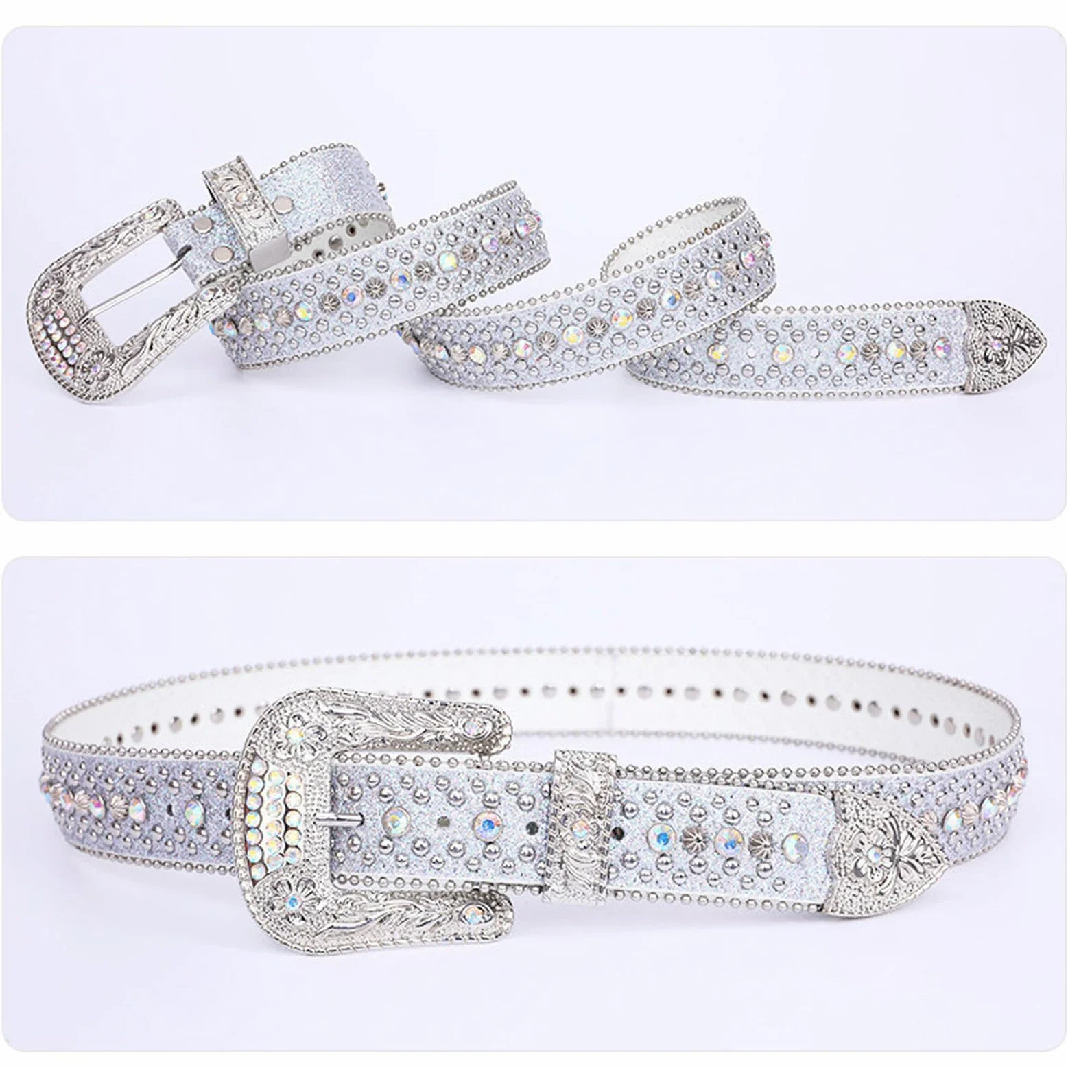 Mężczyźni Kobiety Rhinestone Belt, Studded Rhinestone Belts, Western Studded Leather Belts, Y2K Leather Belt Western Cowgirl Cowboy Studded Diamond Belt for Jeans(E,105cm)