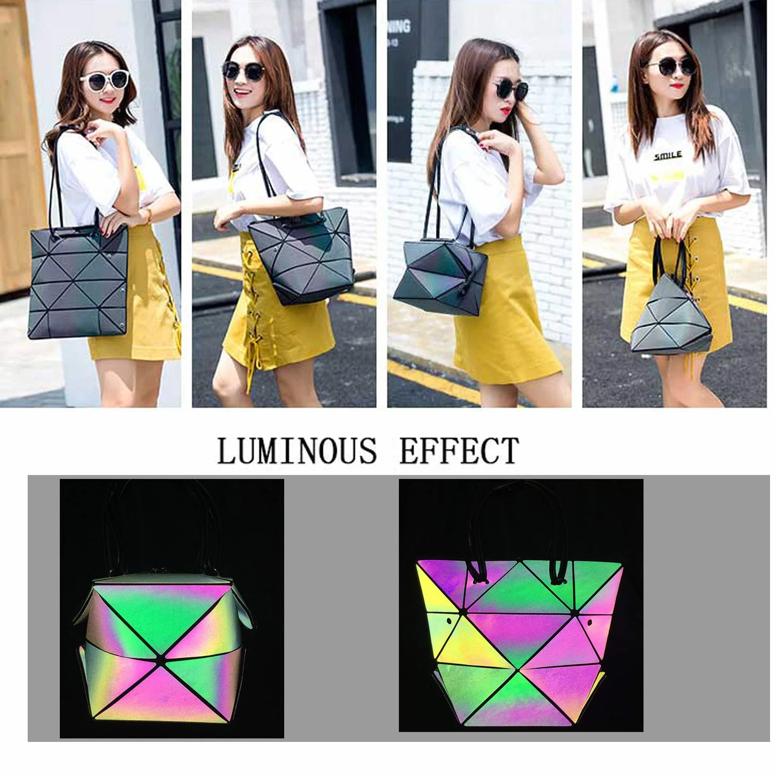 Geometryczna torebka zmieniany kształt górny uchwyt torba damska torba na ramię holograficzna torba na ramię dla kobiet odłamek krata design ekologiczna skóra (Luminous torba)