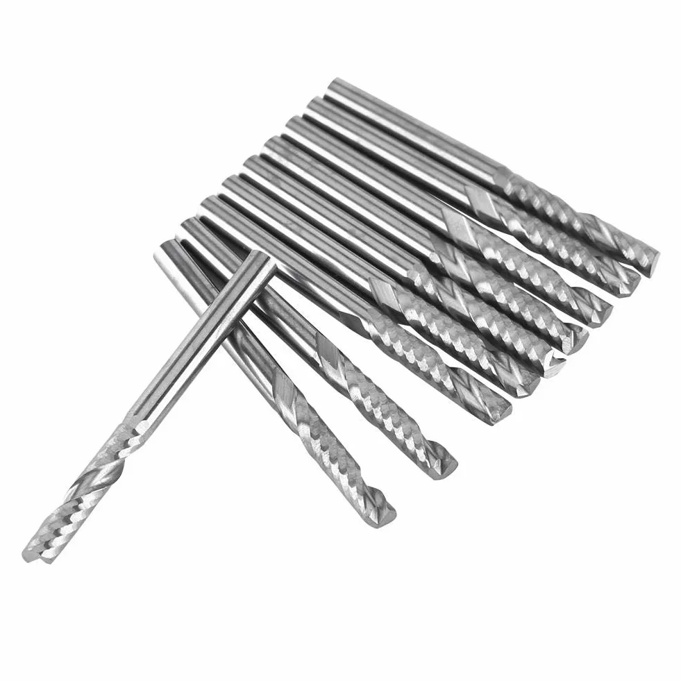 Akozon 10 sztuk frez z węglika wolframu spiralne frezy końcowe pojedynczy ostrze frez frez cnc bity 4mm trzpień