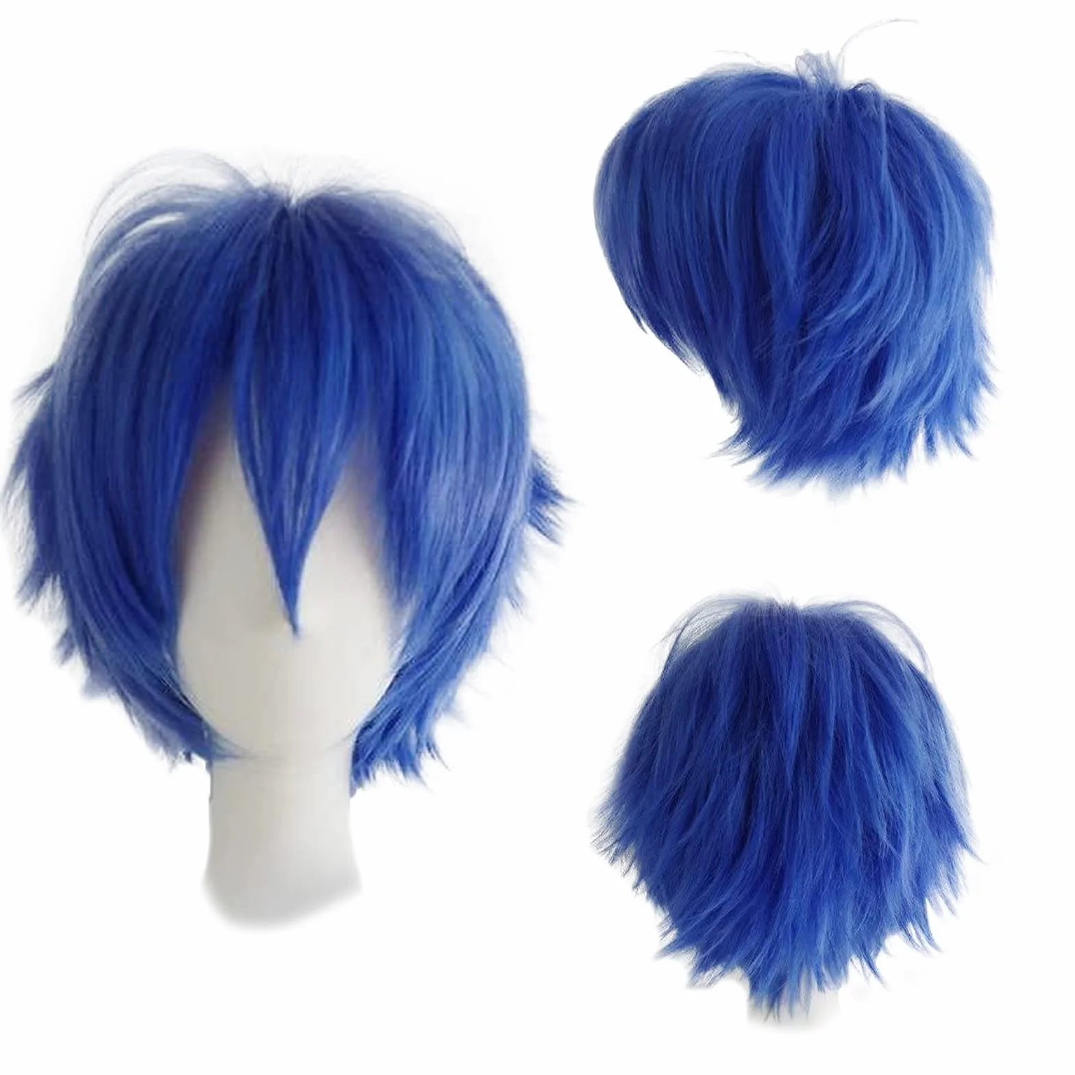 Krótka niebieska peruka, peruka cosplay, unisex, anime, cosplay, peruki dla kobiet/mężczyzn, prosta, puszysta, kostium, impreza tematyczna, fantazyjne przebranie, peruki, Halloween, peruka