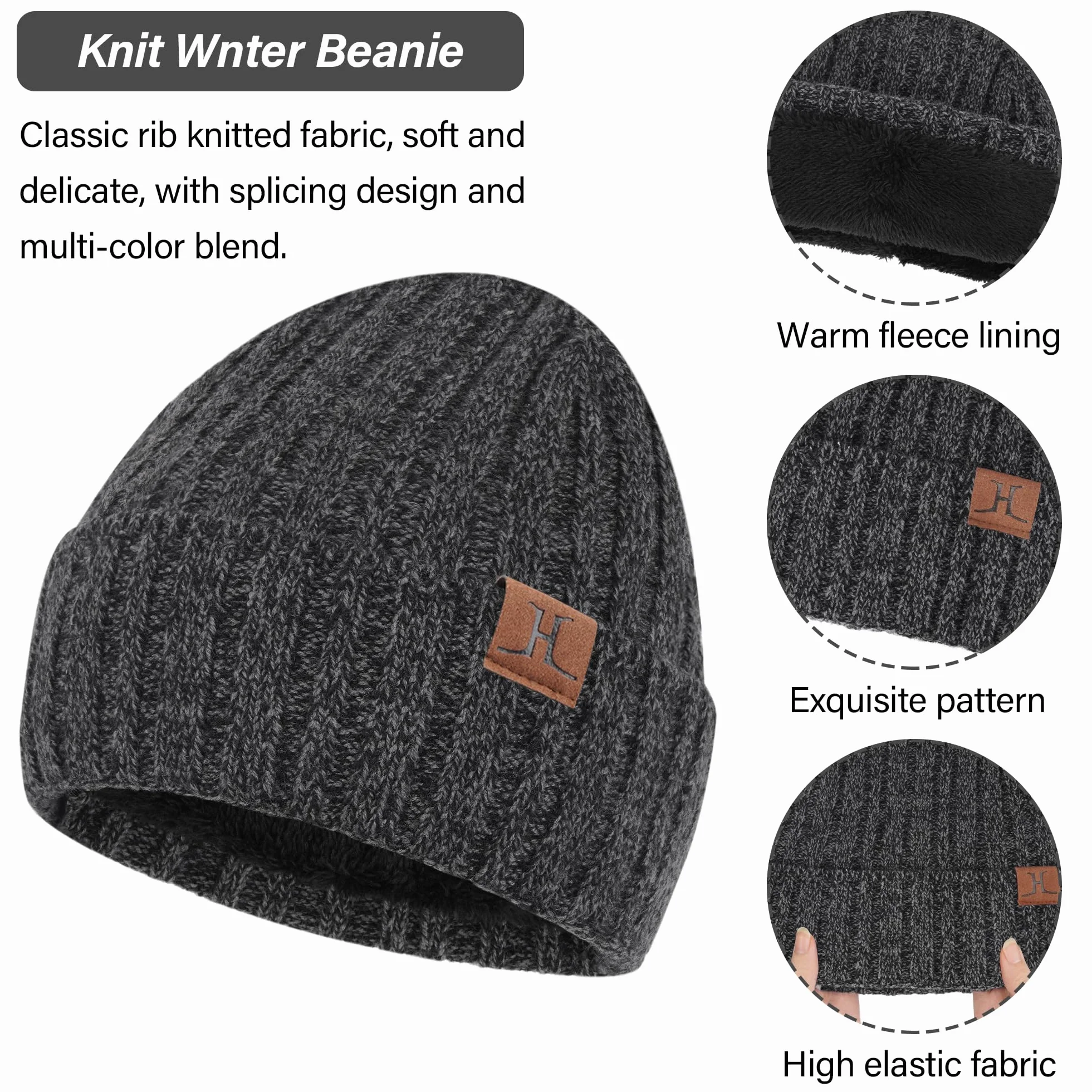 ZASFOU Męska zimowa czapka beanie, szalik, ekran dotykowy, zestaw rękawiczek, ciepła czapka zimowa, czapka z dzianiny, szal kominowy, rękawiczki zimowe, prezent na Boże Narodzenie, dla mężczyzn