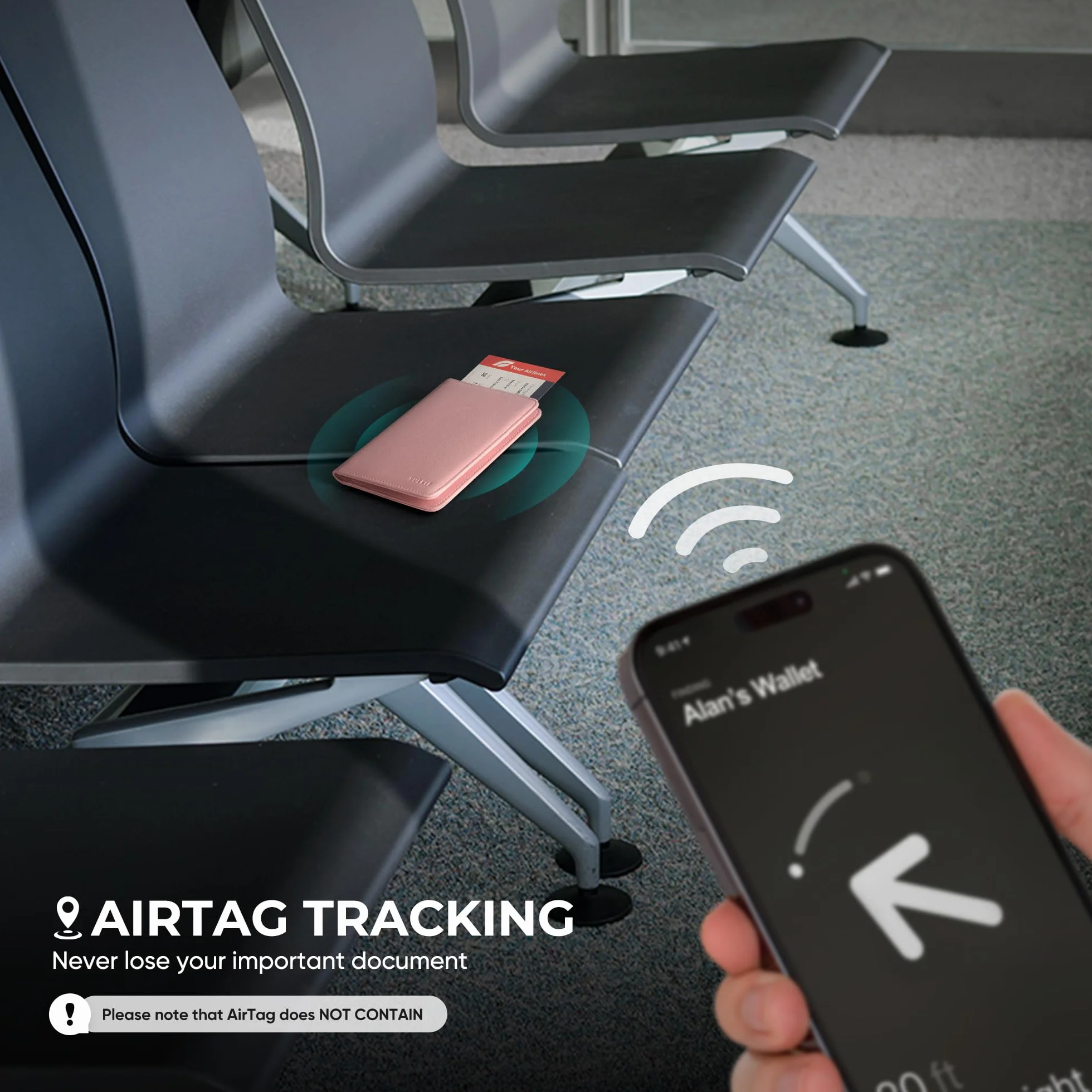 VULKIT Skórzane etui na paszport z uchwytem na AirTag i blokadą RFID