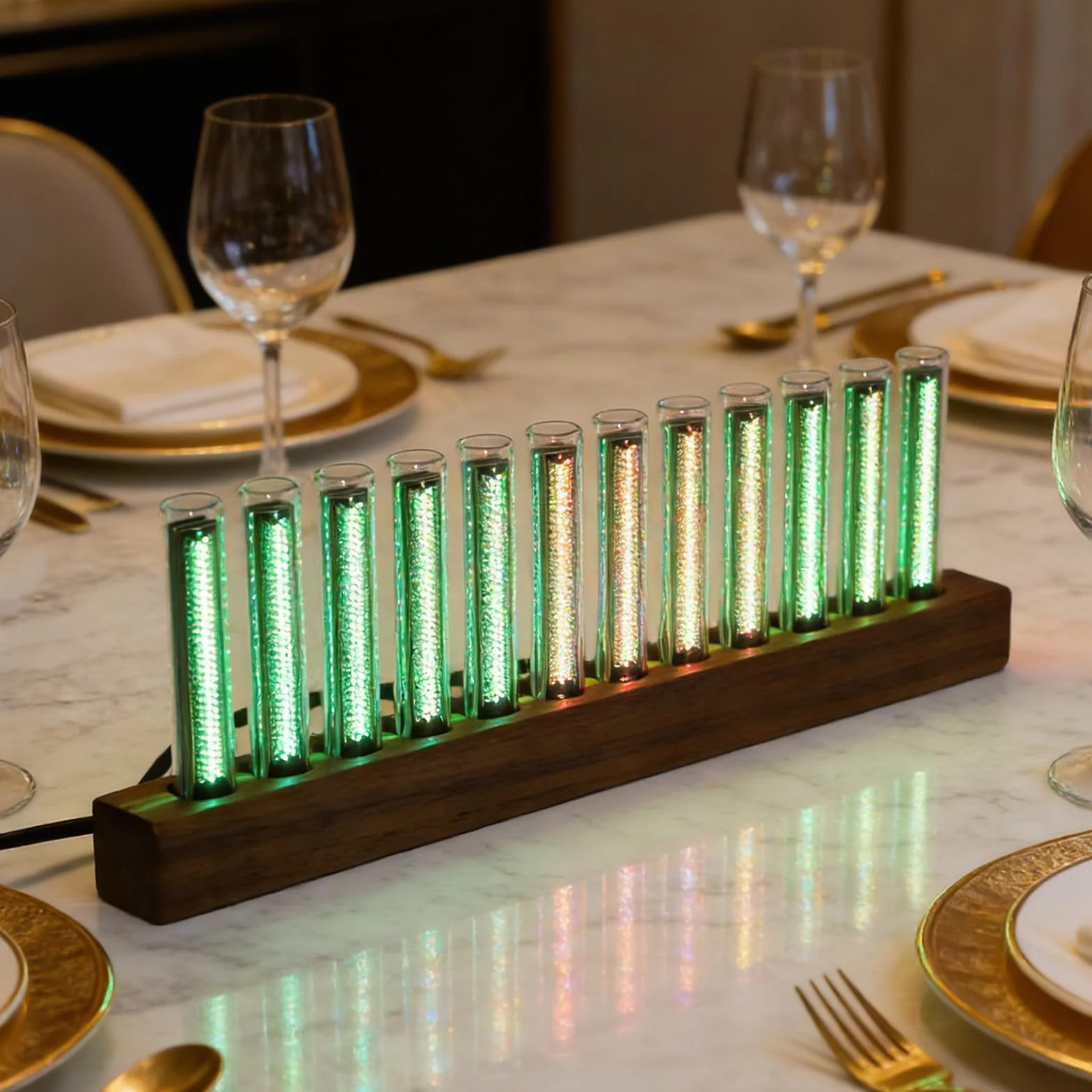 Wyświetlacz LED Widma Muzycznego, Bezprzewodowy Analizator Dźwięku z 12 Lampami do Pomiaru Rytmu, regulacją Czułości AGC i Oświetleniem Otoczenia RGB