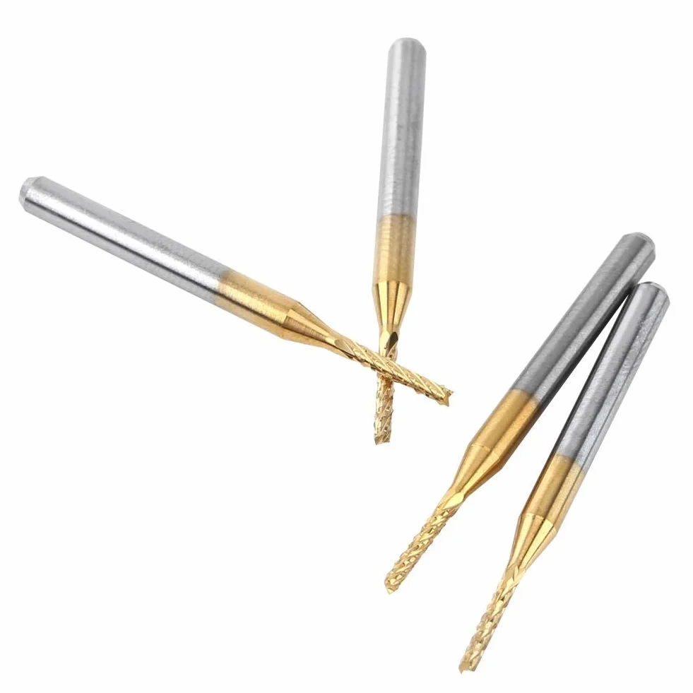 Frez trzpieniowy z twardego metalu, 10 sztuk 1,5 mm frez trzpieniowy CNC P-CB grawerunek bit powłoka wolframowa 1/8" trzpień
