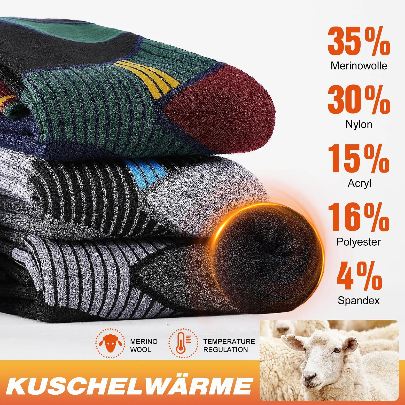 SukModen skarpety narciarskie z wełny merynosów termiczne rozmiar 35–50