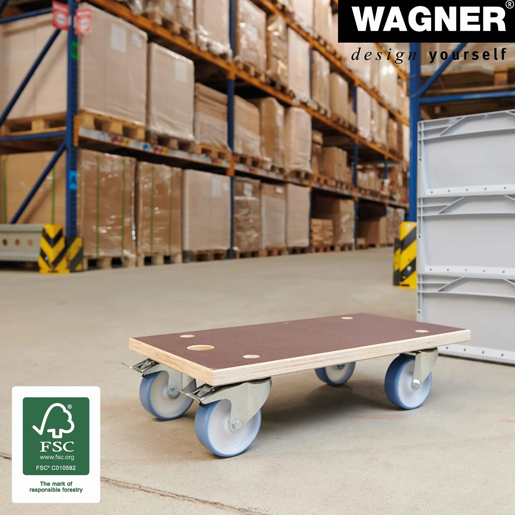 WAGNER przesuwna lalka MM 1341 I 57,5 x 30 cm - do mocno załadowanych pudełek, urządzeń i mebli I nośność 500 kg otwór do noszenia I powierzchnia antypoślizgowa I certyfikat FSC® - 20134101
