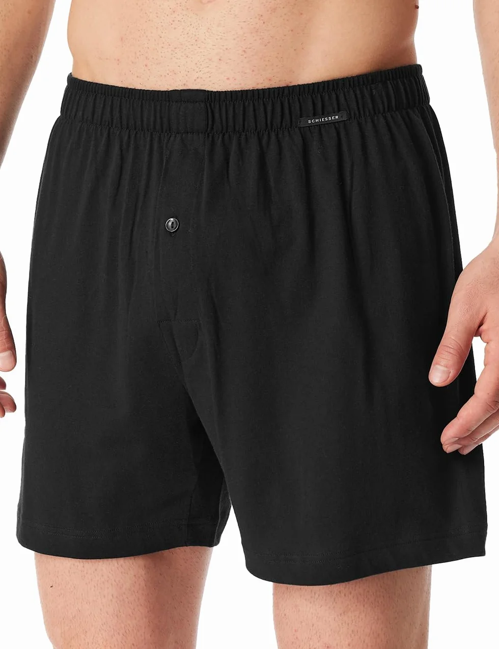 Schiesser - Single-Jersey bokserki męskie – 100% bawełna, luźne dopasowanie, funkcjonalna listwa guzikowa, Czarny_182426, 8