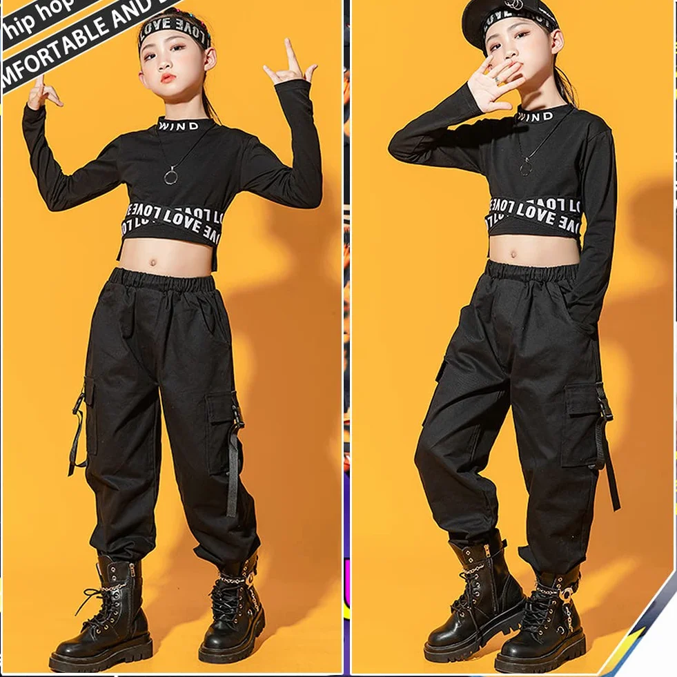 Dziewczęcy dres treningowy hip hop, 2-częściowy strój dla dzieci, strój do tańca ulicznego, top + spodnie cargo, t-shirt, spodnie do biegania, odzież do tańca, na wiosnę i lato