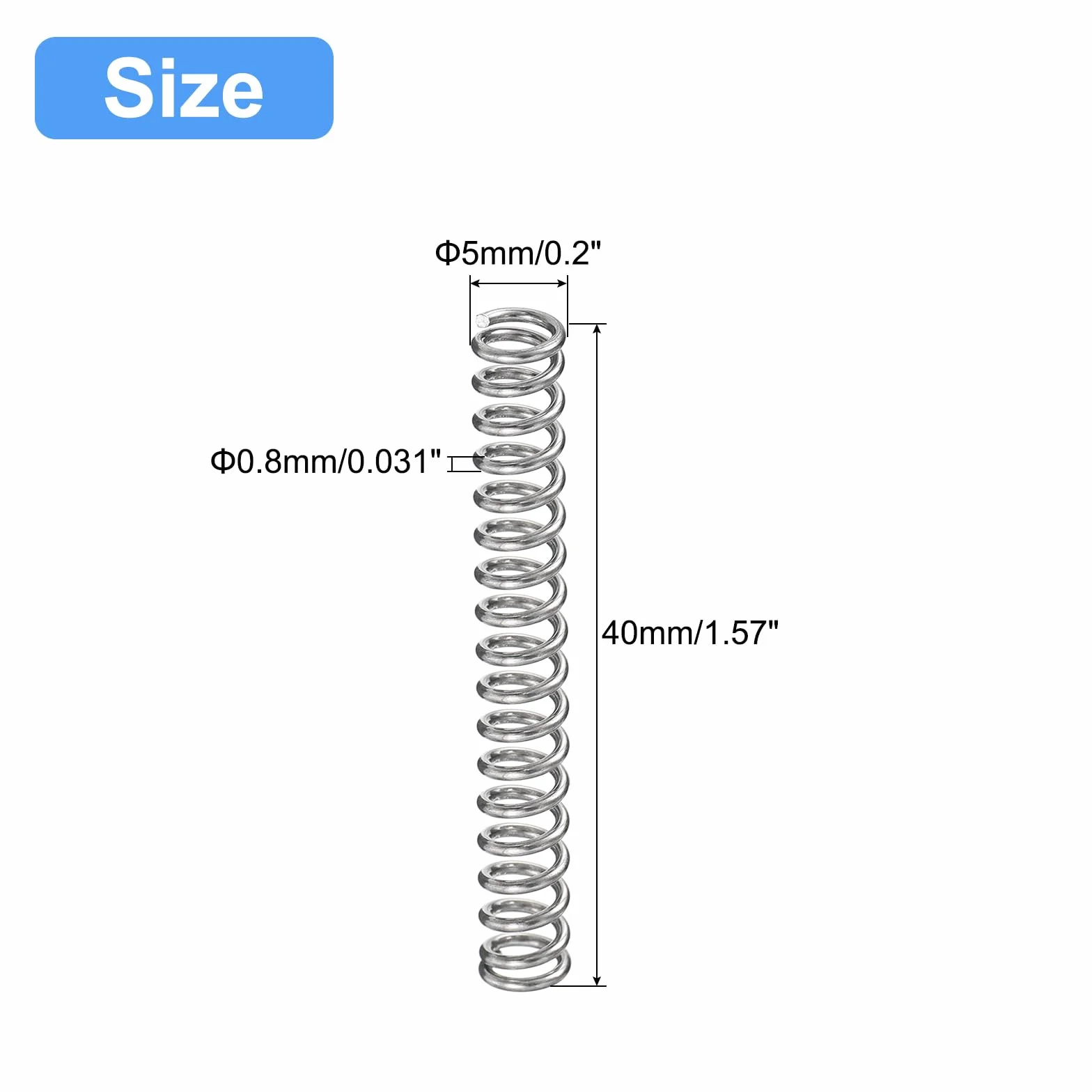 QUARKZMAN 5 szt. sprężyna dociskowa 304 stal szlachetna 5 mm AD 0,8 mm drut rozmiar 50 mm długość długość srebrny odcień