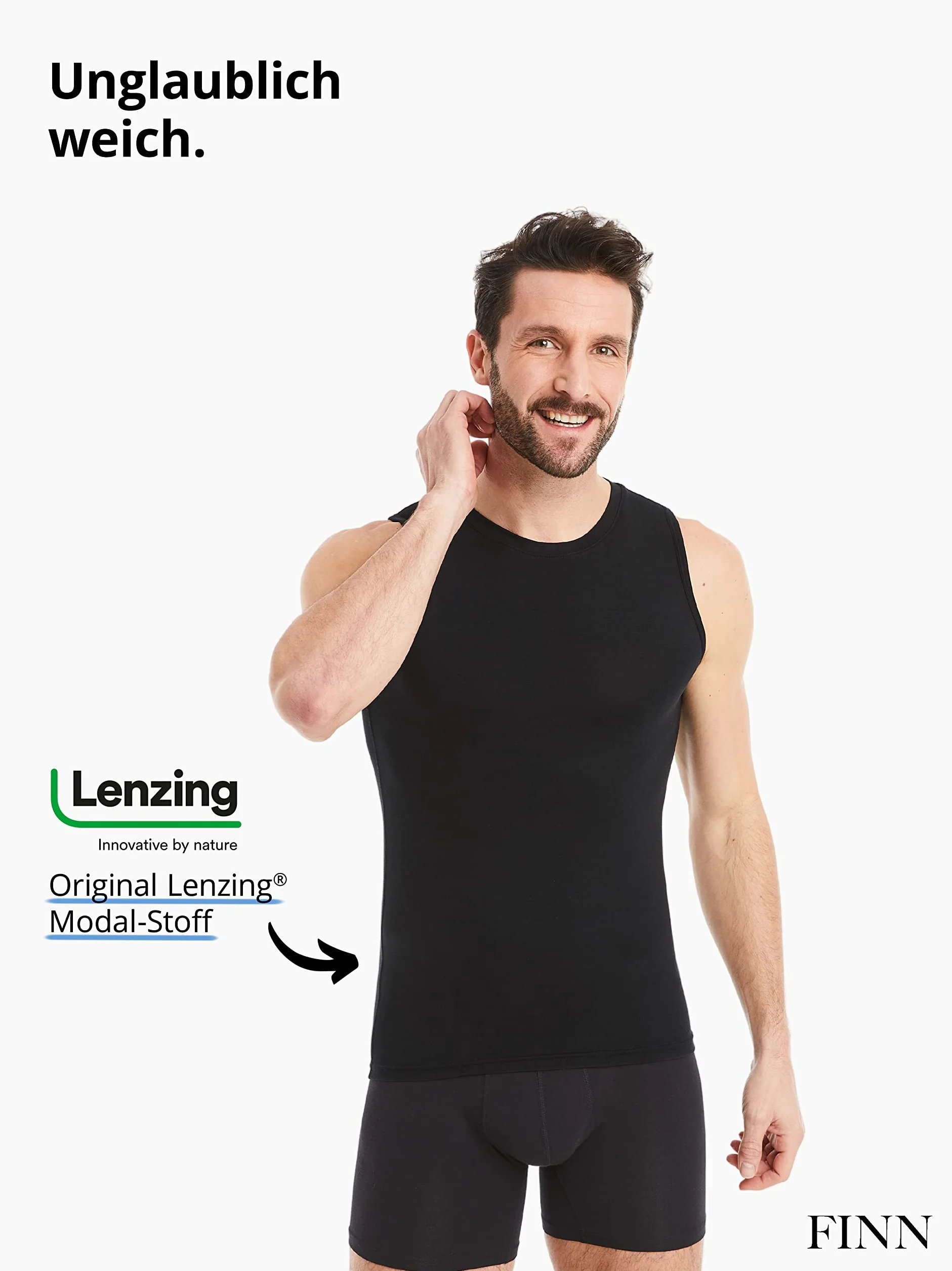 FINN Biznesowy podkoszulek męski bez rękawów z okrągłym dekoltem - podkoszulek męski Tank Top z oryginalnego materiału Lenzing® Modal